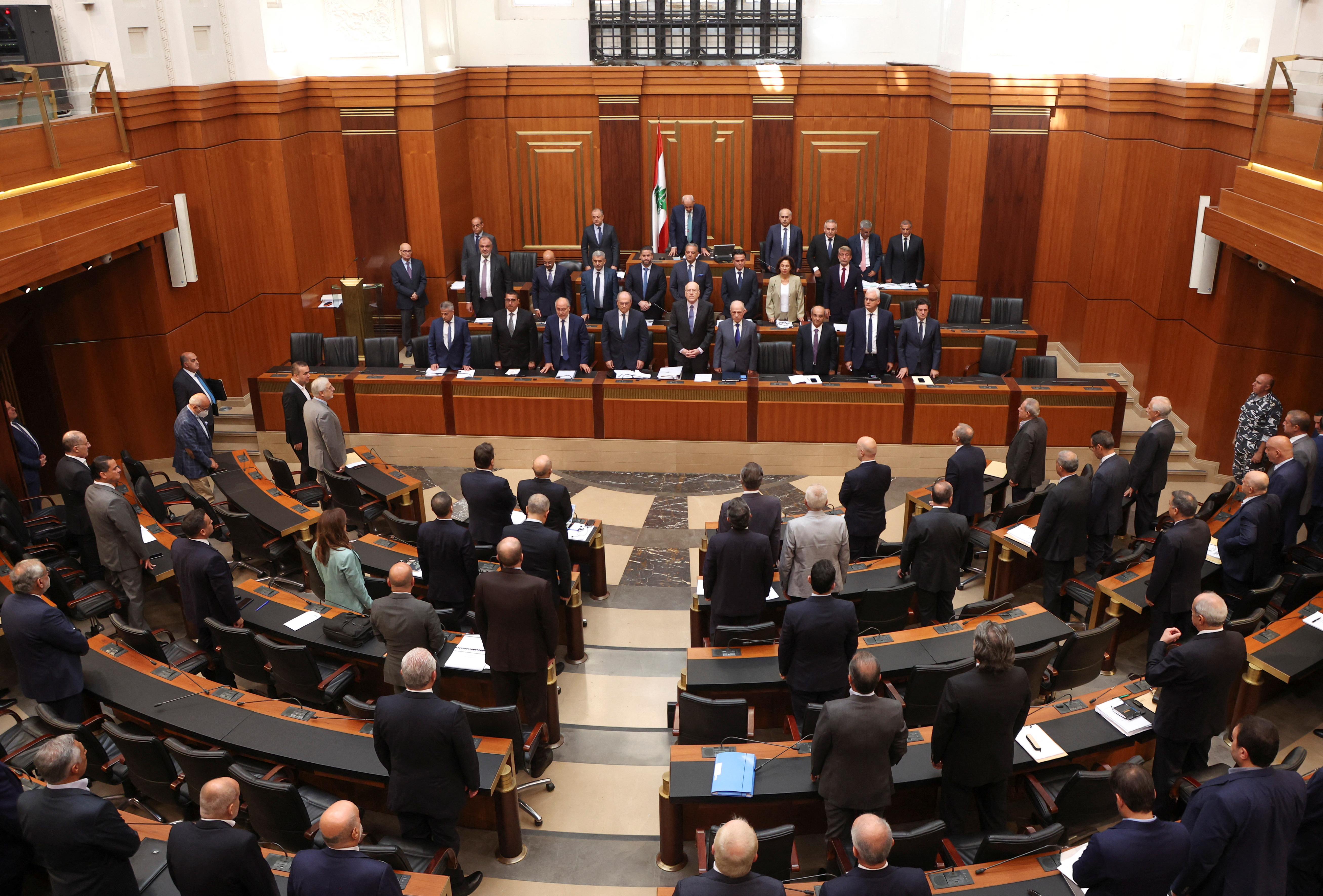 Lebanese Parliament Speaker Nabih Berri chairs a parliament session in Beirut