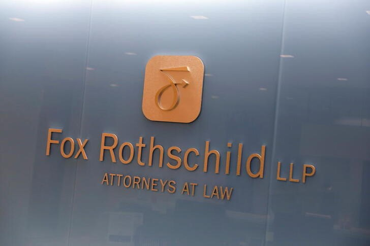 The corporate logo of the law firm Fox Rothschild is seen at their legal offices in Philadelphia, Pennsylvania