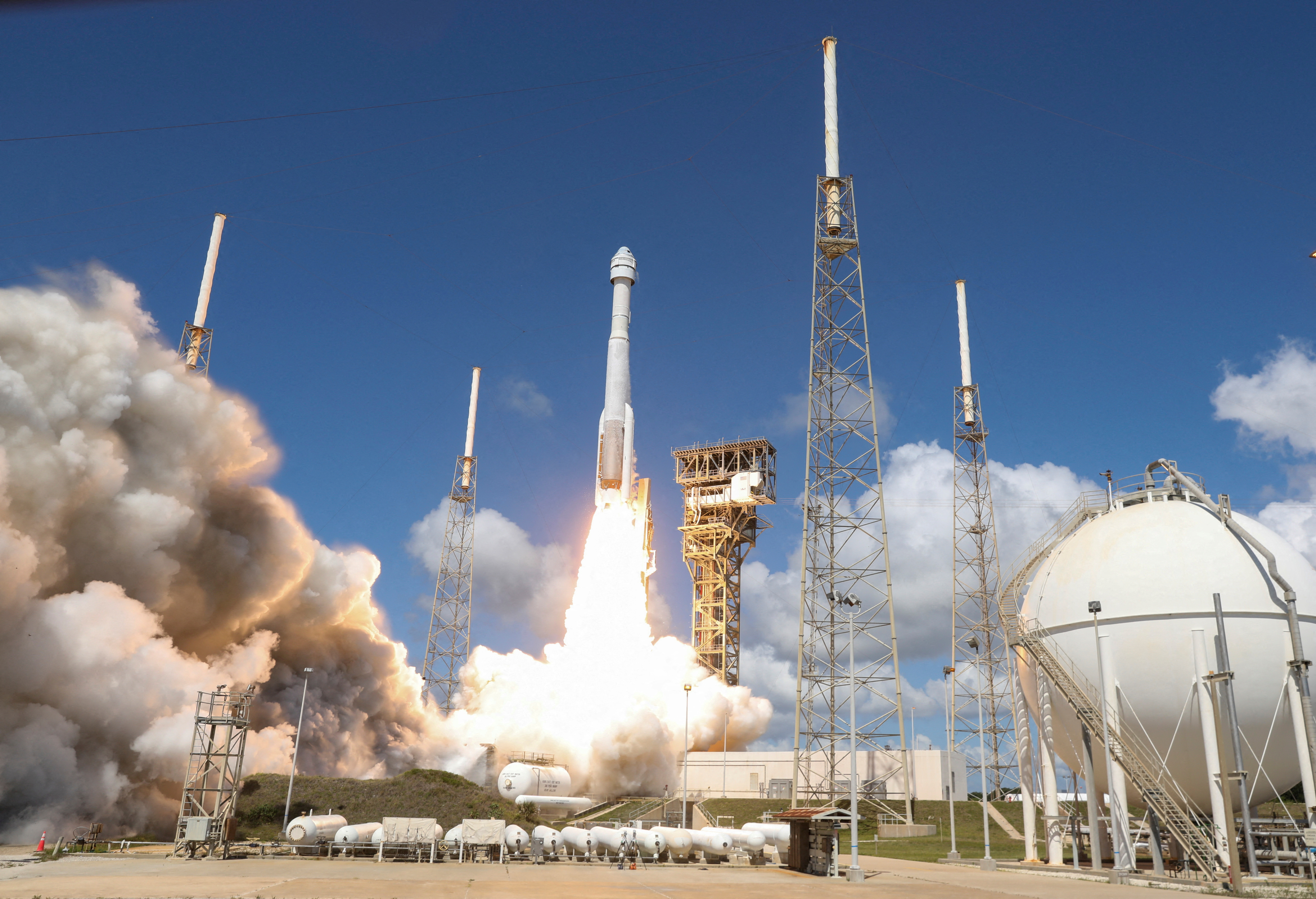 A United Launch Alliance Atlas V rocket carrying two astronauts aboard Boeing's Starliner-1 Crew Flight Test (CFT) on Boeing's Starliner spacecraft, is launched, in Cape Canaveral, Florida