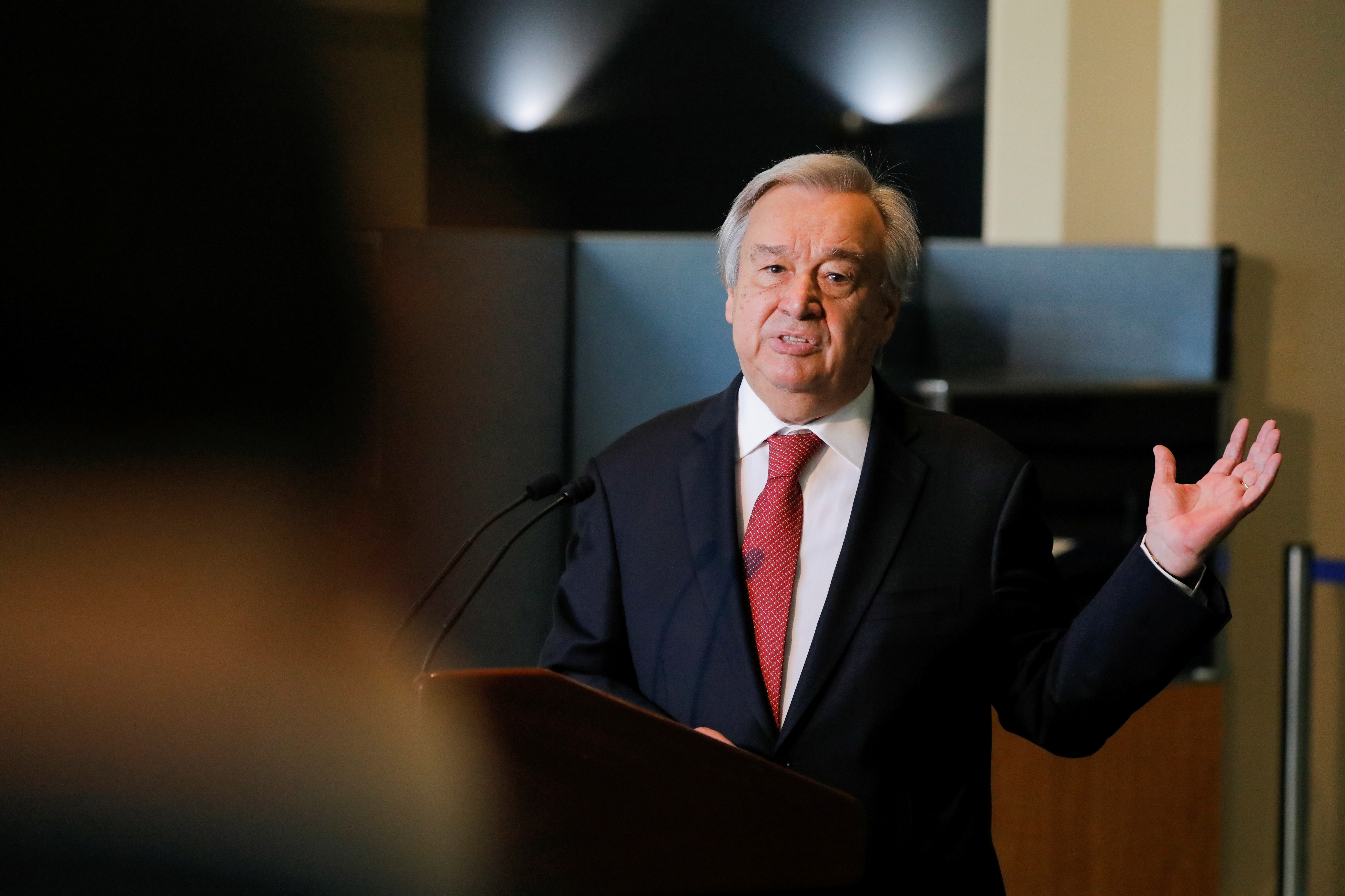U.N. Secretary-General Antonio Guterres speaks as U.N. General Assembly appointed him for a second five-year term from January 1, 2022, in New York City