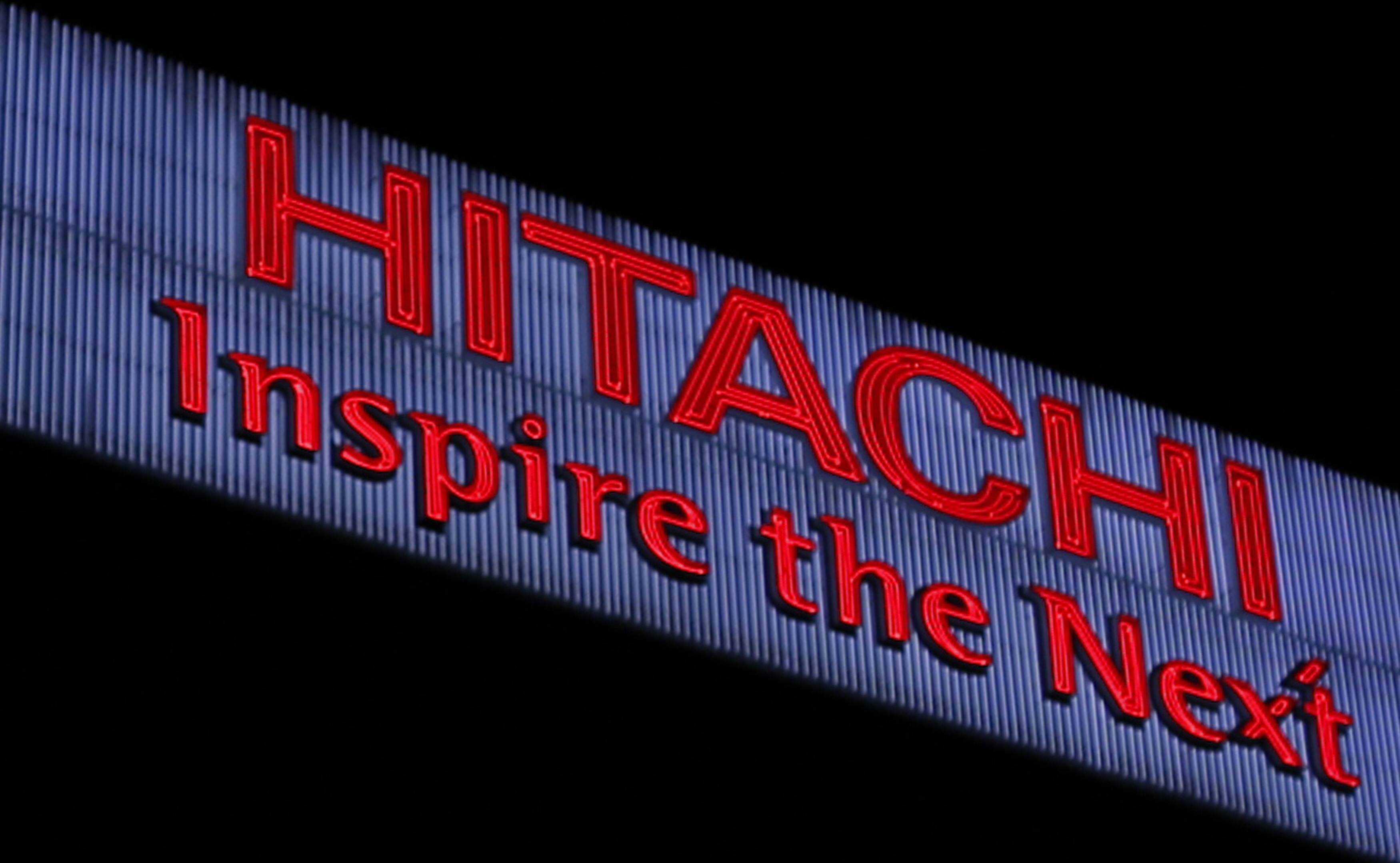 A logo of Hitachi is pictured at Hitachi, northeast of Tokyo