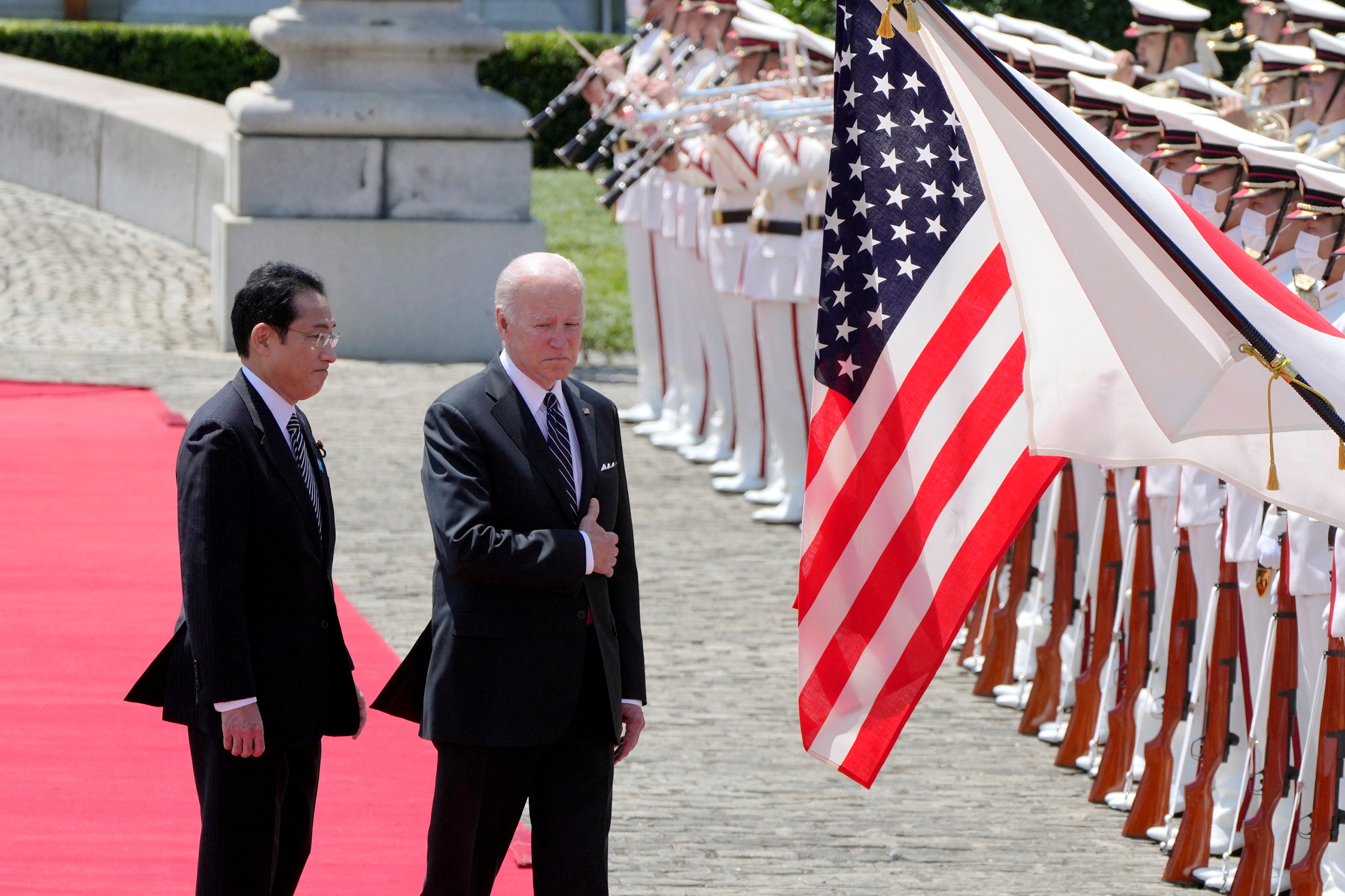 Welcome ceremony for U.S. President Joe Biden at the Akasaka Palace state guest house in Tokyo