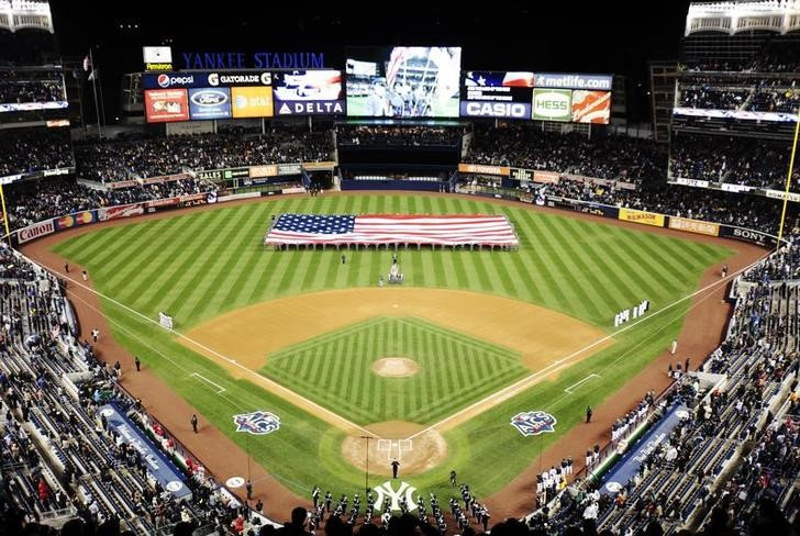Yankee Stadium is seen before the New York Yankees play the Los Angeles Angels of Anaheim before Game 1 of Major League Baseball's ALCS playoff series in New York