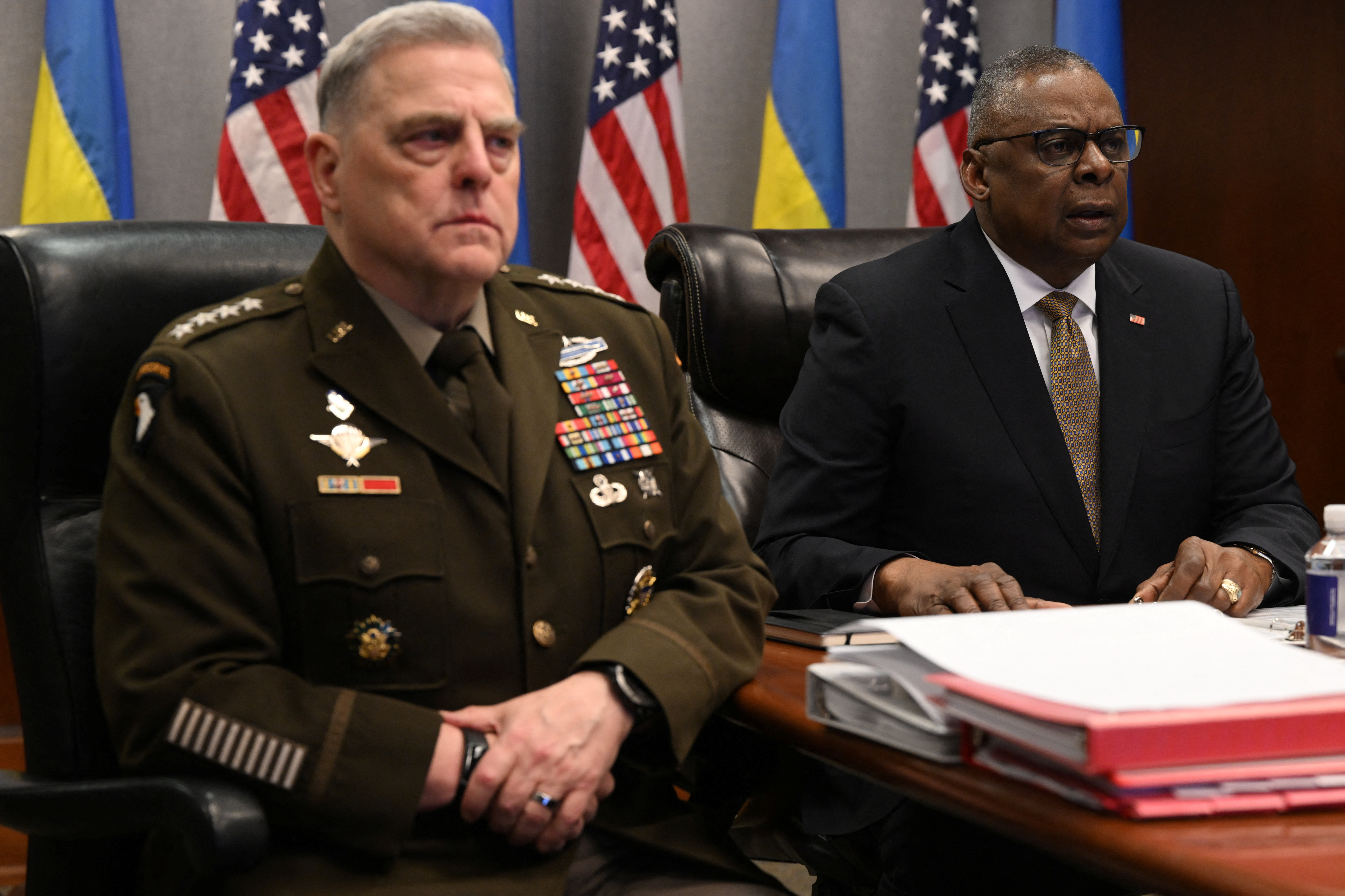 U.S. Defense Secretary Austin attends a virtual meeting with Ukraine Defense Contact Group, in Washington