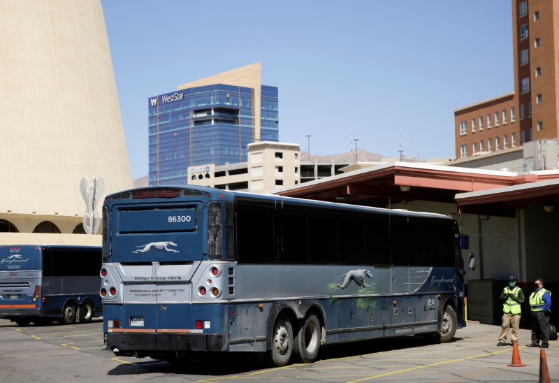 Buses are parked at the Greyhound bus station, in El Paso