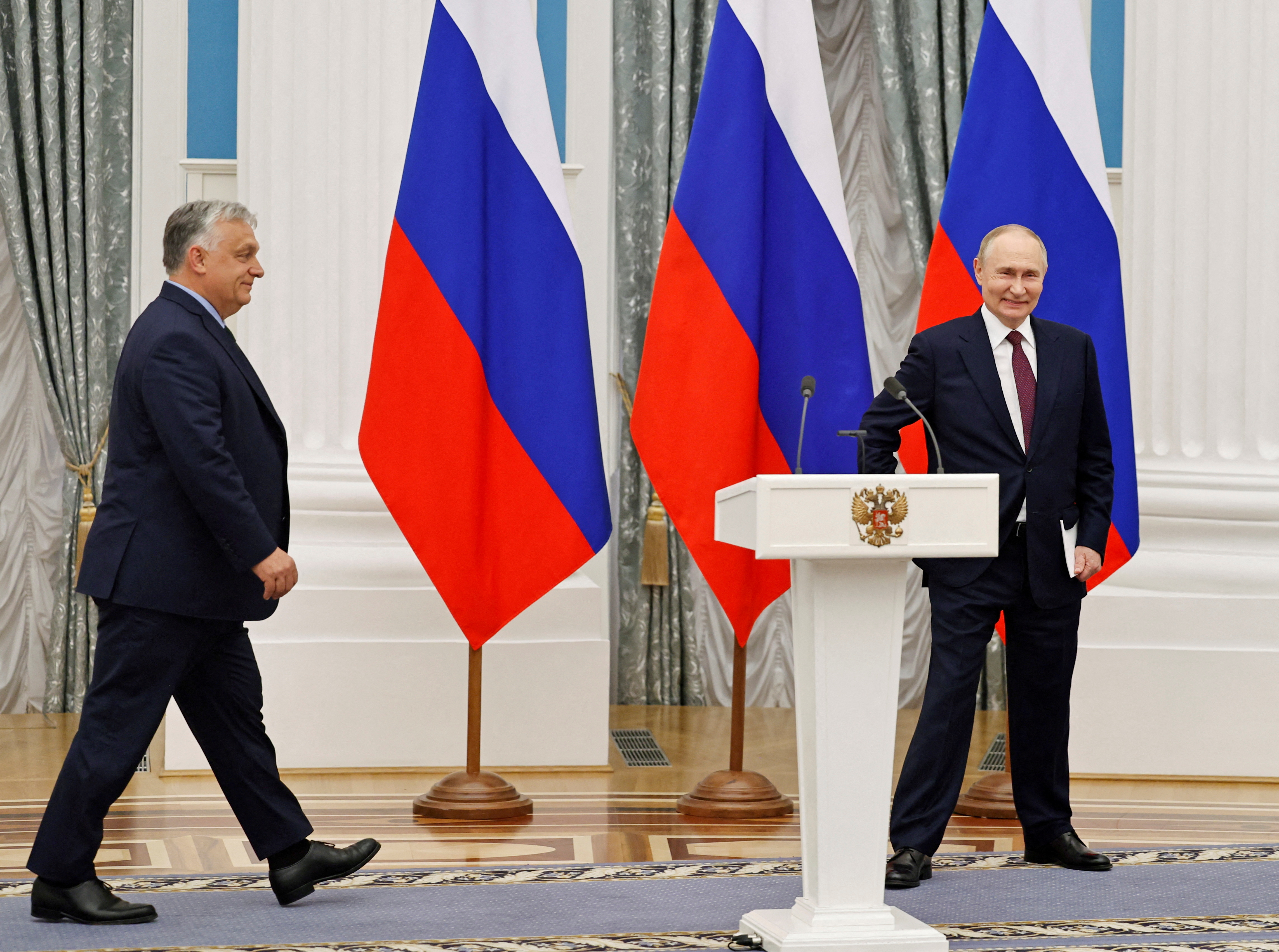 Hungary's Prime Minister Orban and Russia's President Putin attend a press conference in Moscow