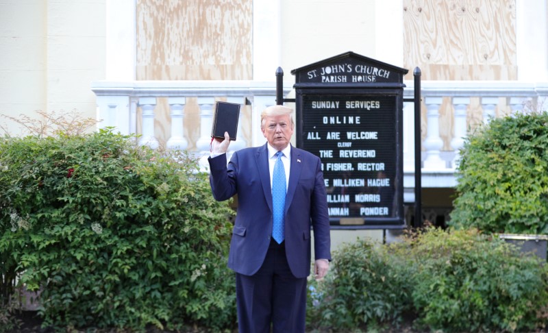 U.S. President Trump walks out of the White House to visit St John's Church in Washington