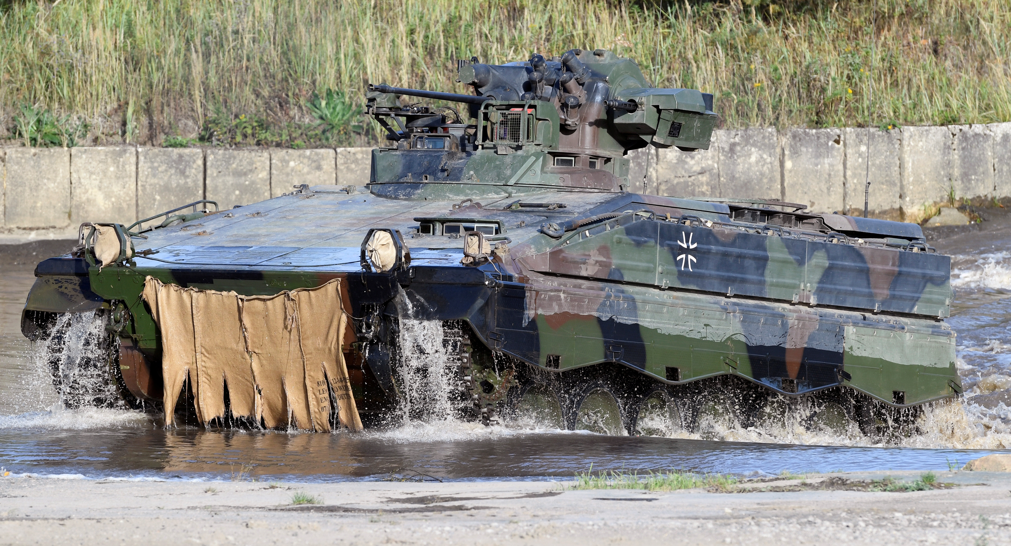 A Marder armoured infantry fighting vehicle of the German army Bundeswehr takes part in an exercise during a media day in Munster
