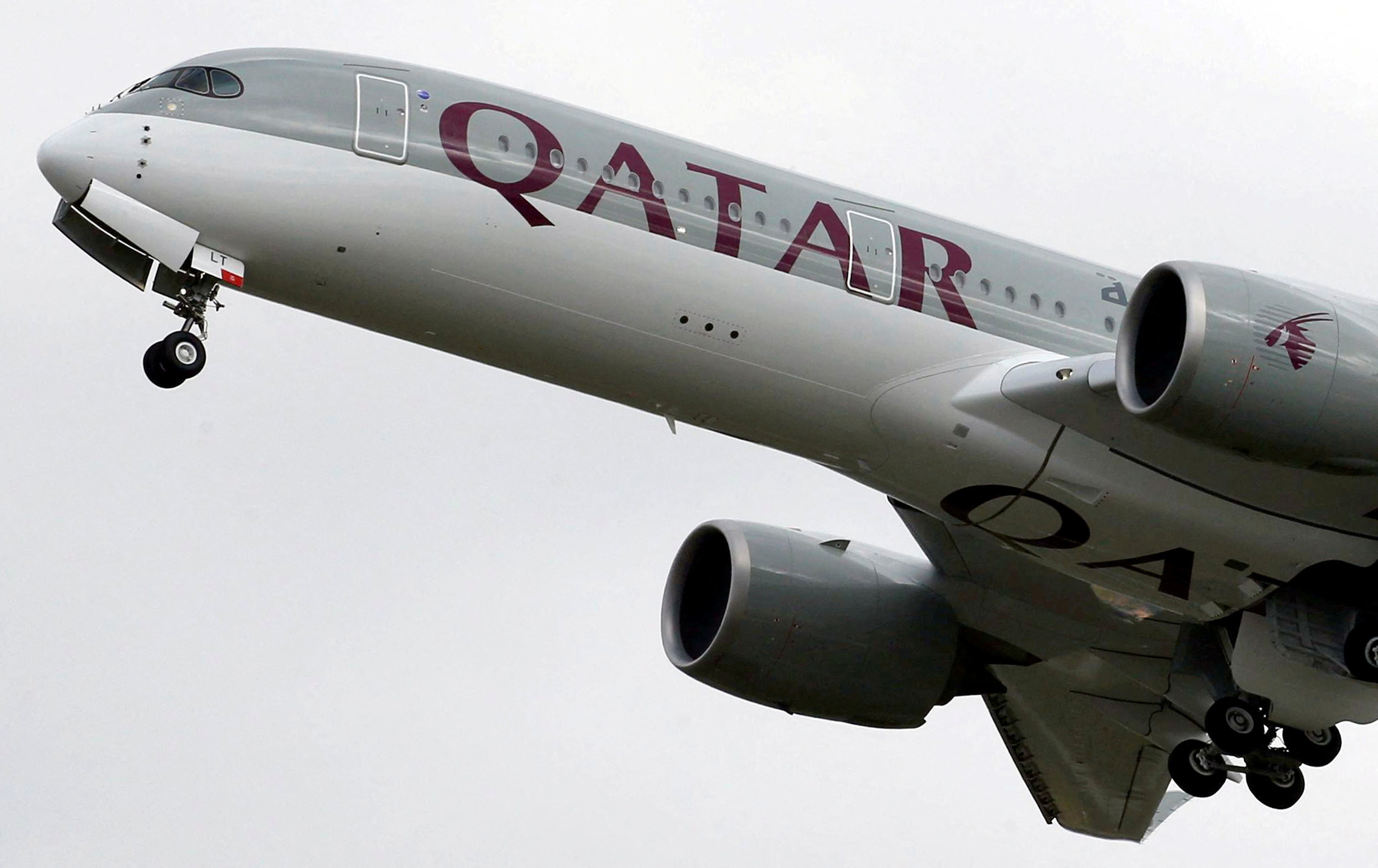A Qatar Airways Airbus A350 aircraft takes off in Colomiers near Toulouse