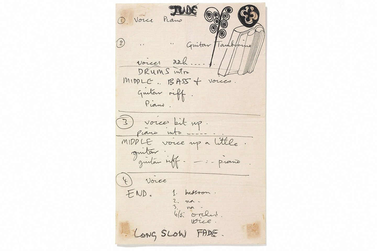 Paul McCartney's handwritten notes on the 1968 song 