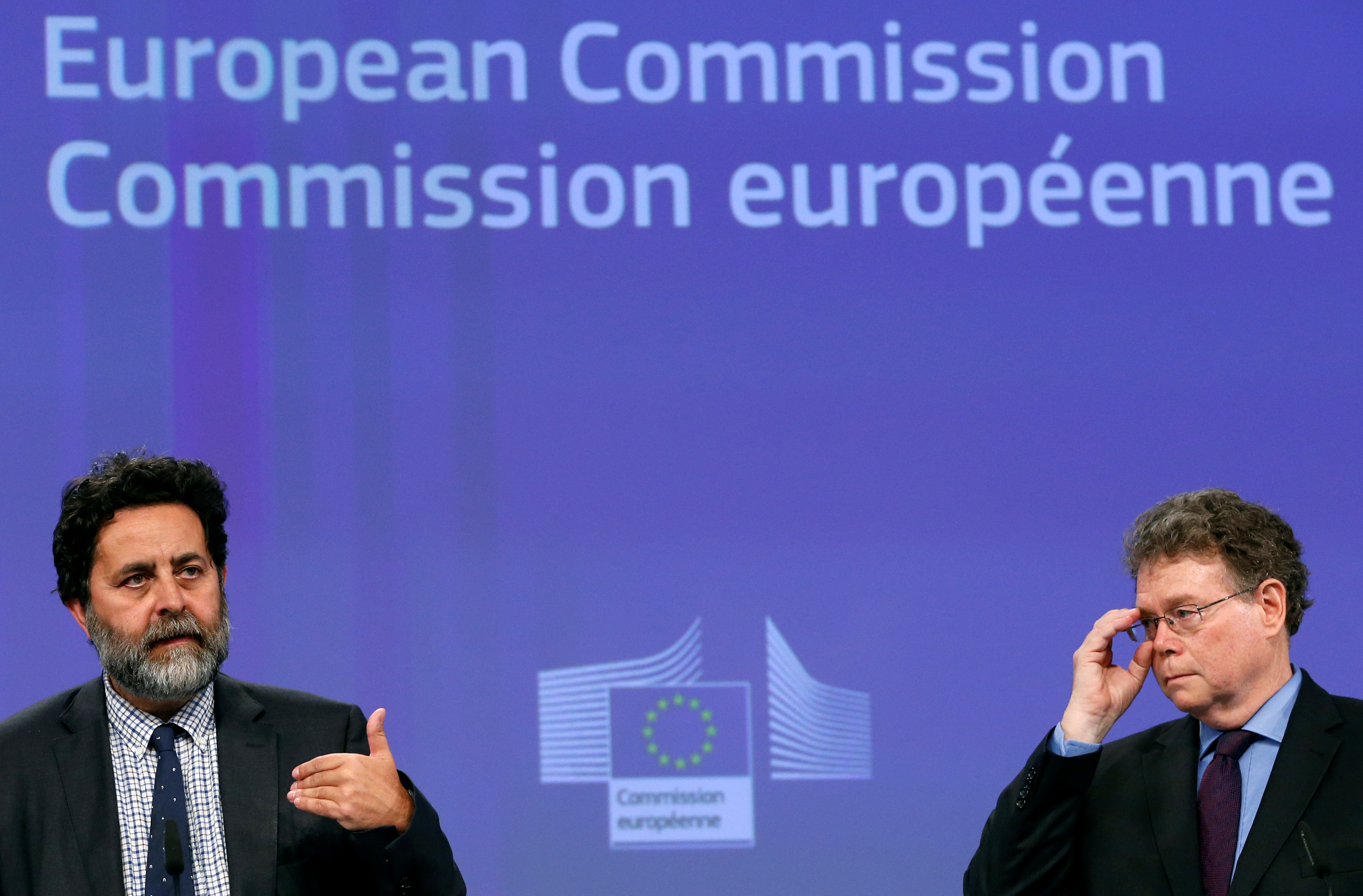 EU chief negotiator Garcia Bercero and U.S. chief negotiator Mullaney address a joint news conference after the 14th Round of the TTIP in Brussels