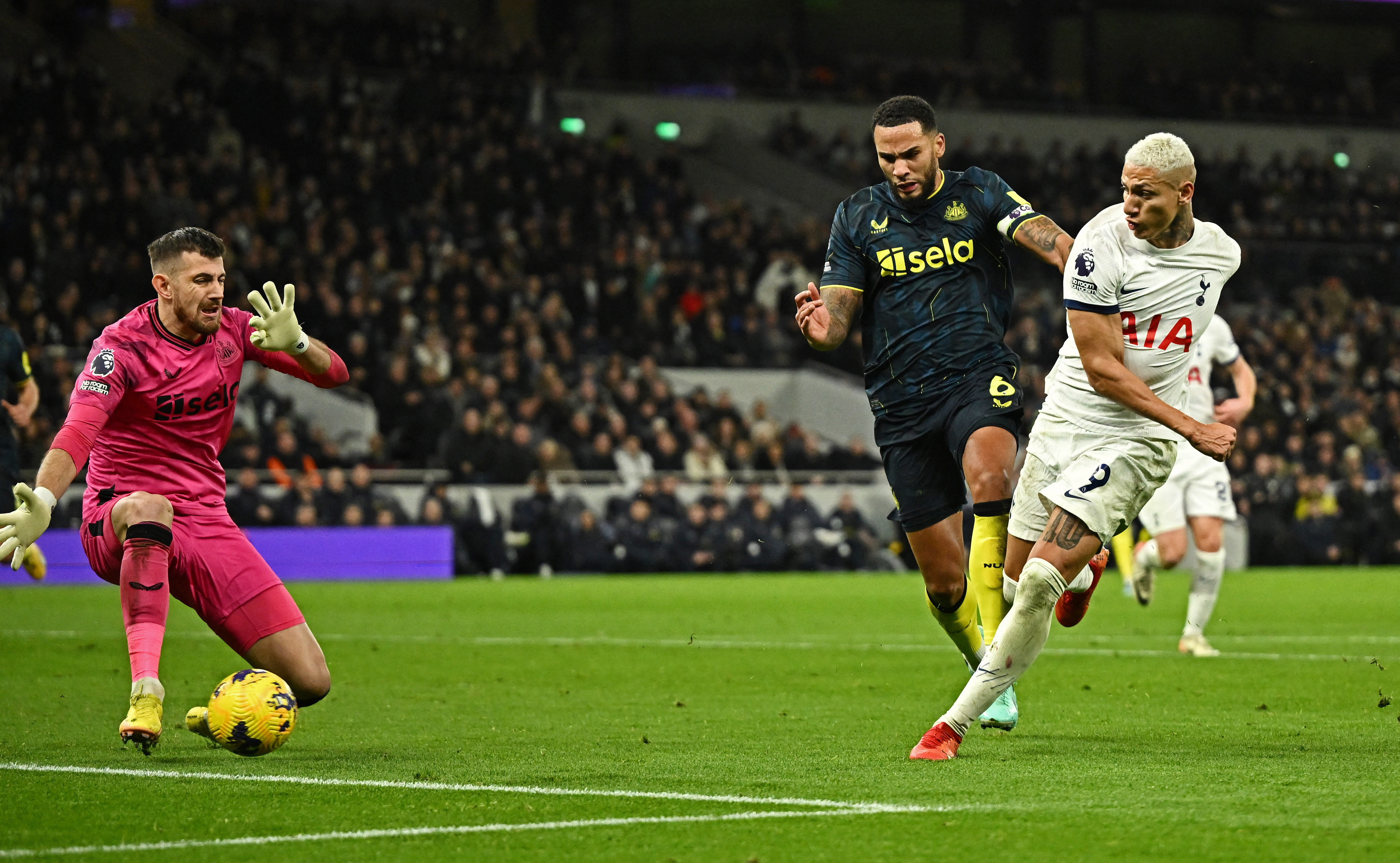 Tottenham star James Maddison reacts as Richarlison scores against Newcastle United. 