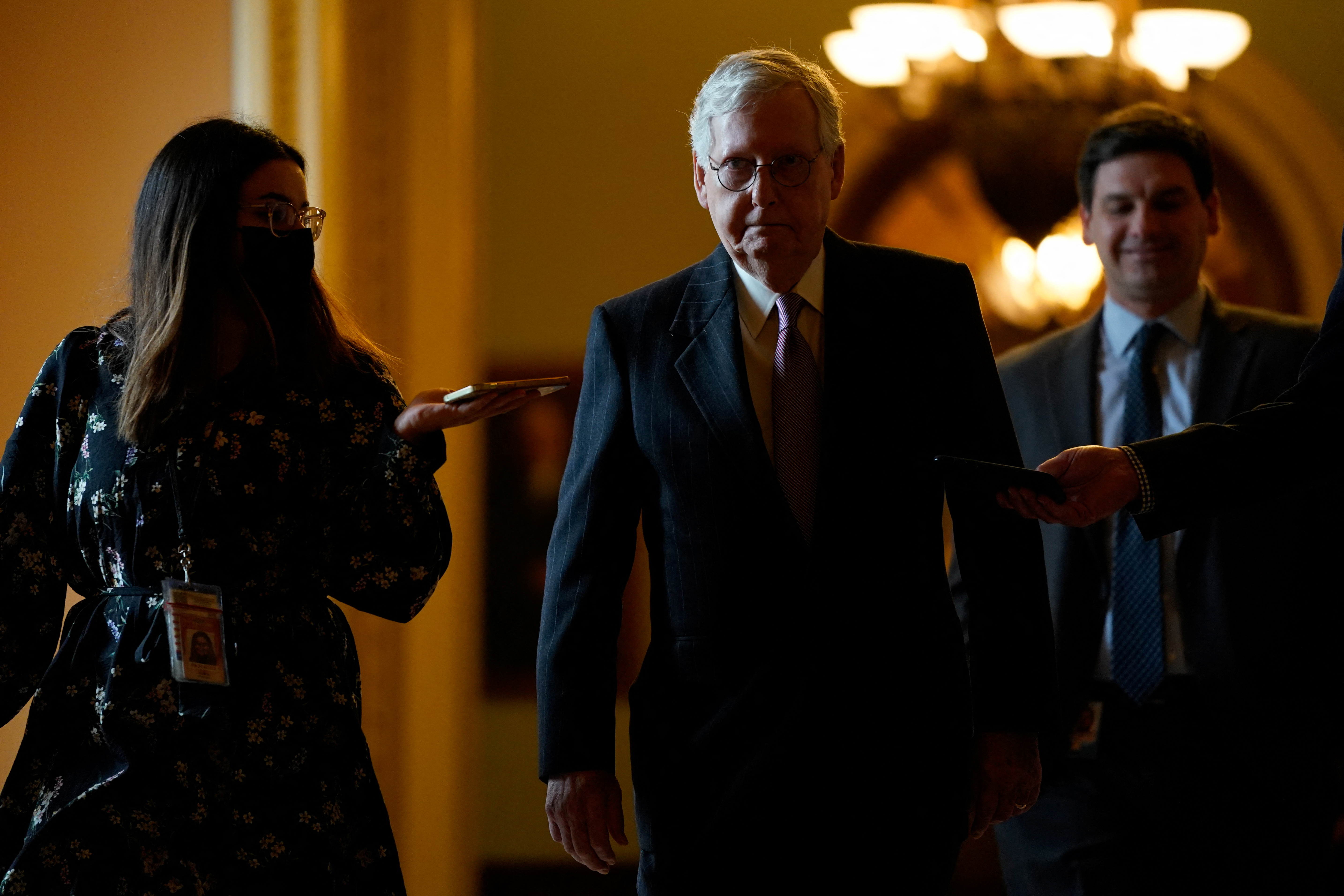 U.S. Senate Minority Leader Mitch McConnell walks from the Senate chamber to his office at the U.S. Capitol in Washington