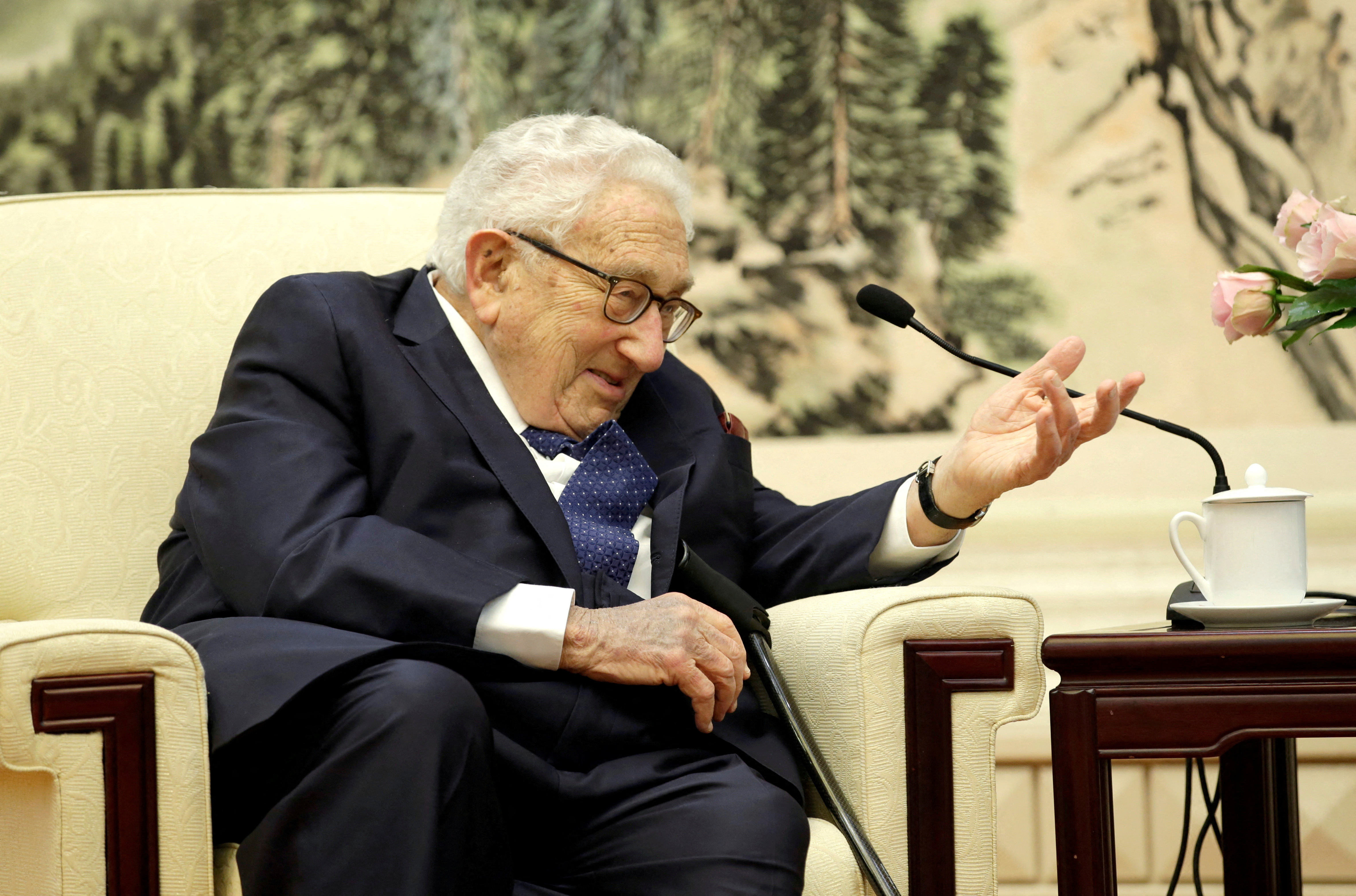 ormer U.S. Secretary of State Henry Kissinger speaks during a meeting with Chinese Foreign Minister Wang Yi in Beijing