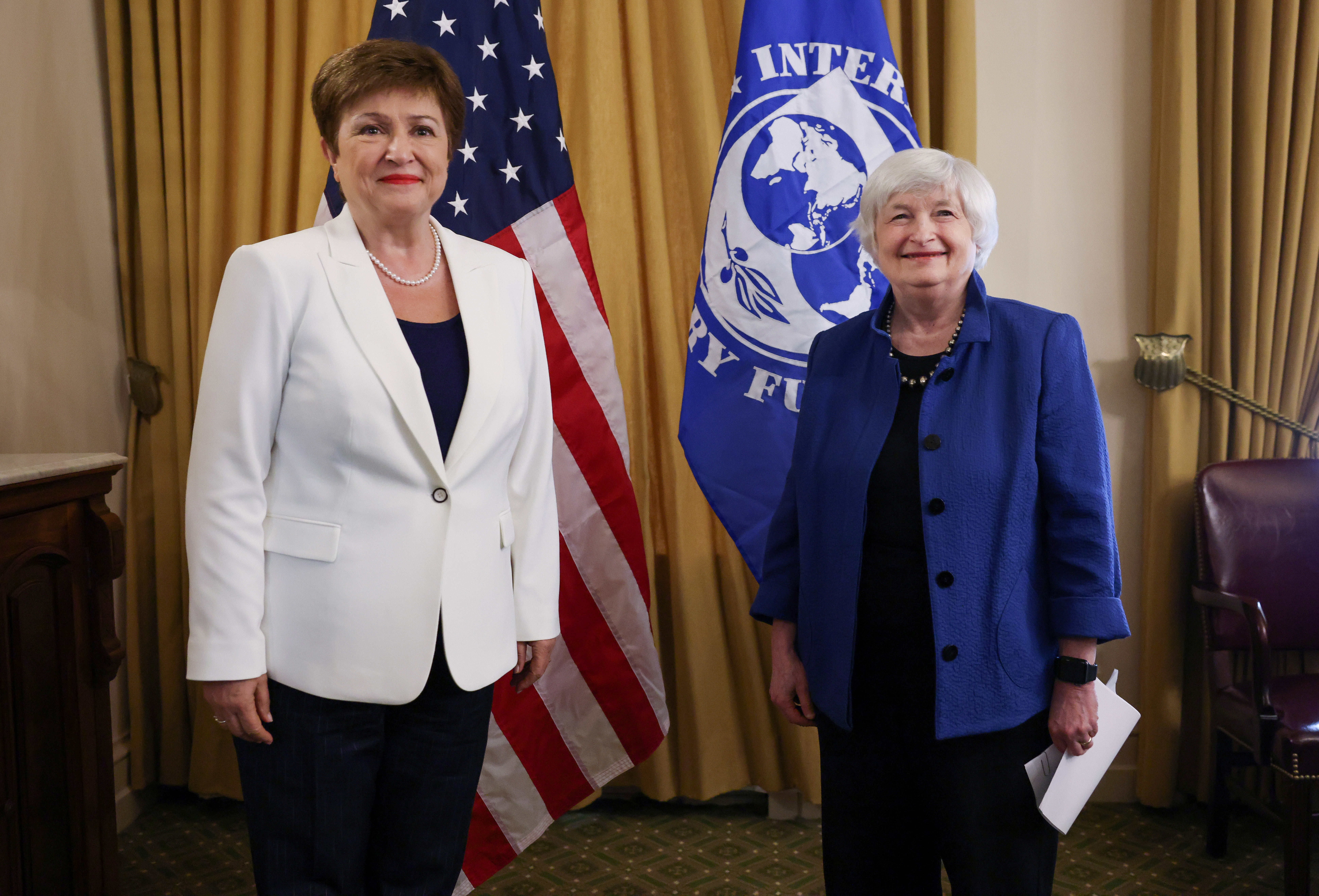 Secretary of the Treasury Janet Yellen hosts a meeting with International Monetary Fund Managing Director Kristalina Georgieva in Washington, U.S.
