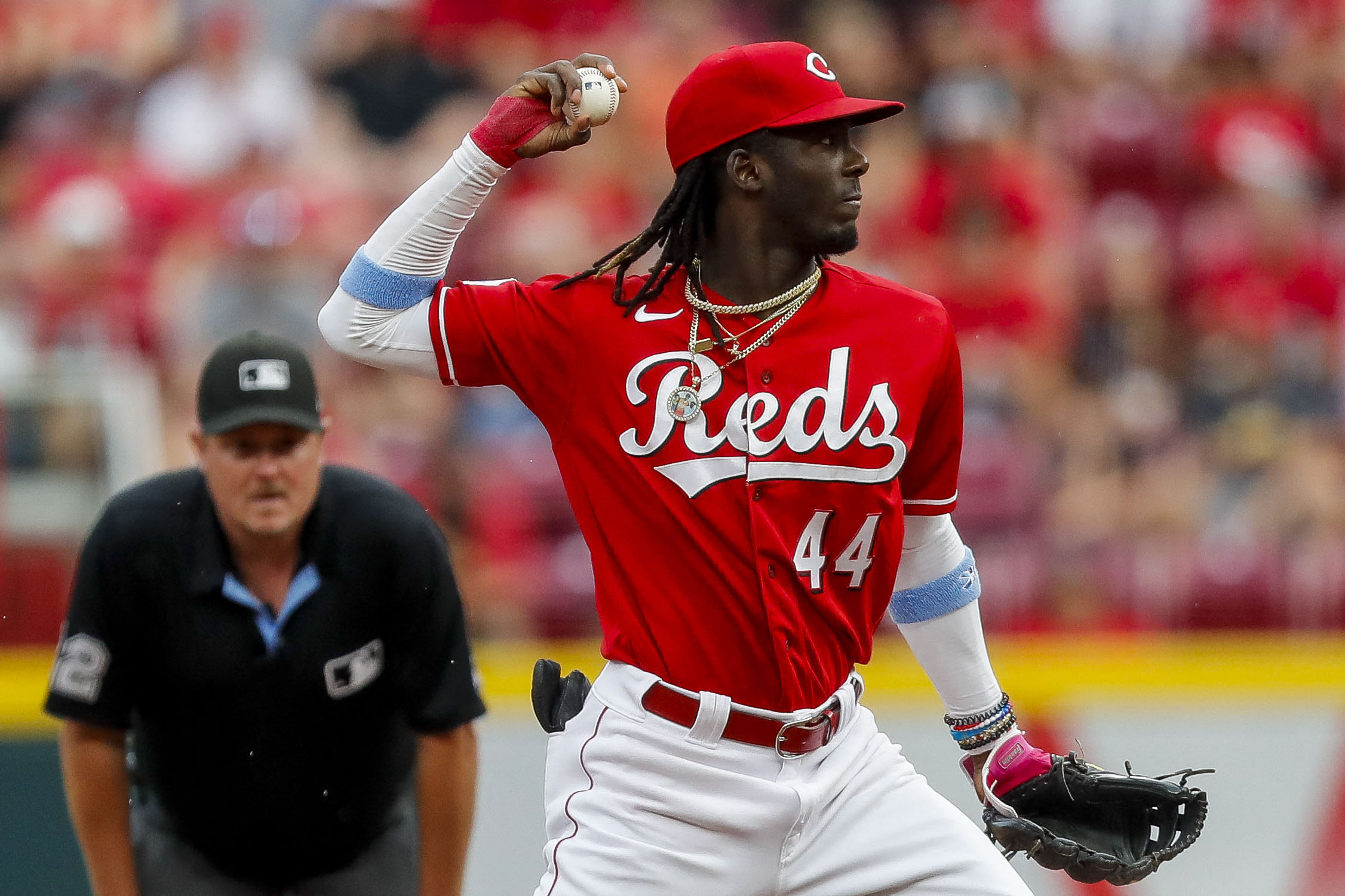 Miami Marlins' Jorge Soler reacts after striking out during the fifth  inning in the first baseball game of a doubleheader against the Cleveland  Guardians, Saturday, April 22, 2023, in Cleveland. (AP Photo/Nick