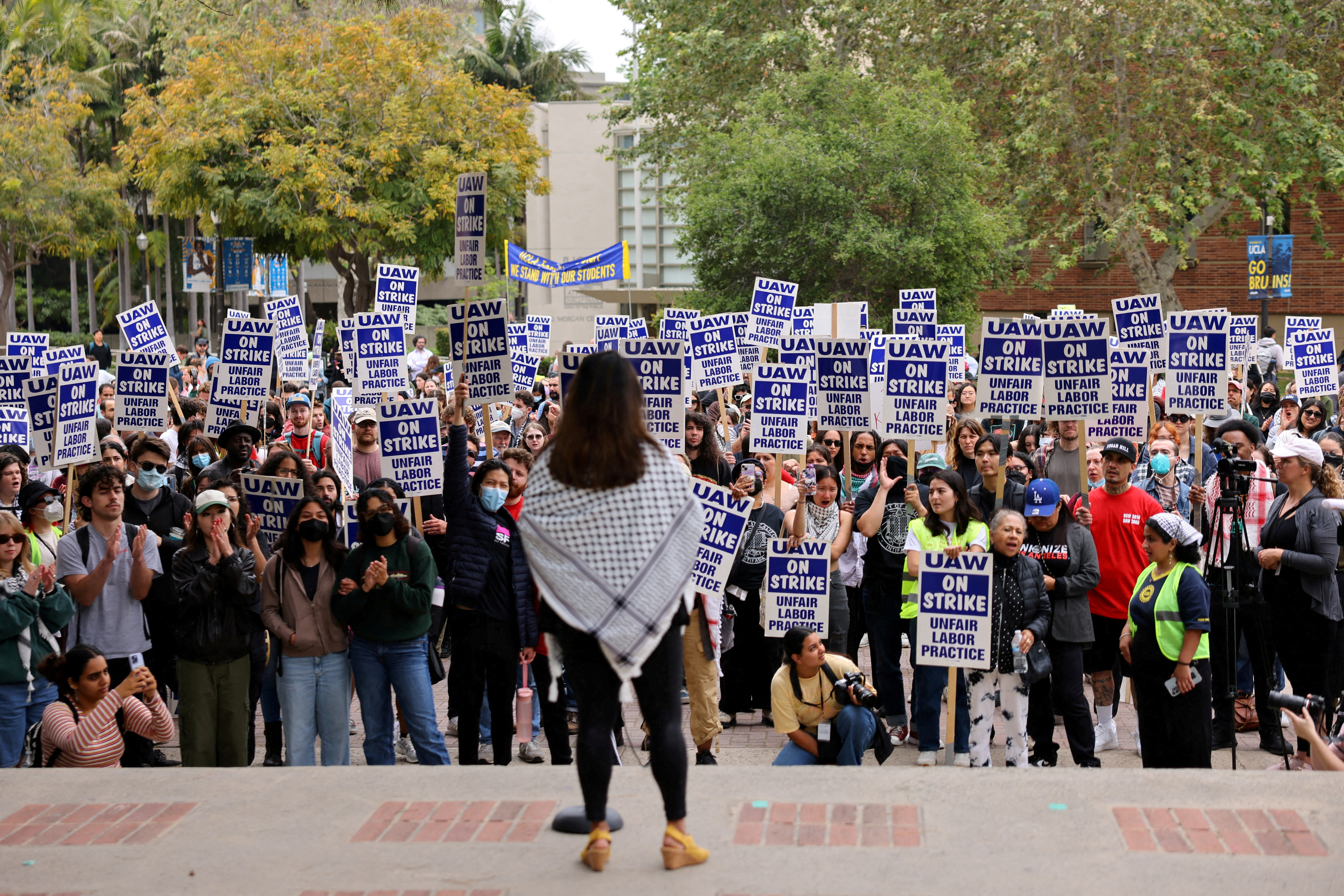 Unionized academic workers, upset about the University of California's response to pro-Palestinian protests at various campuses, strike at UCLA in Los Angeles