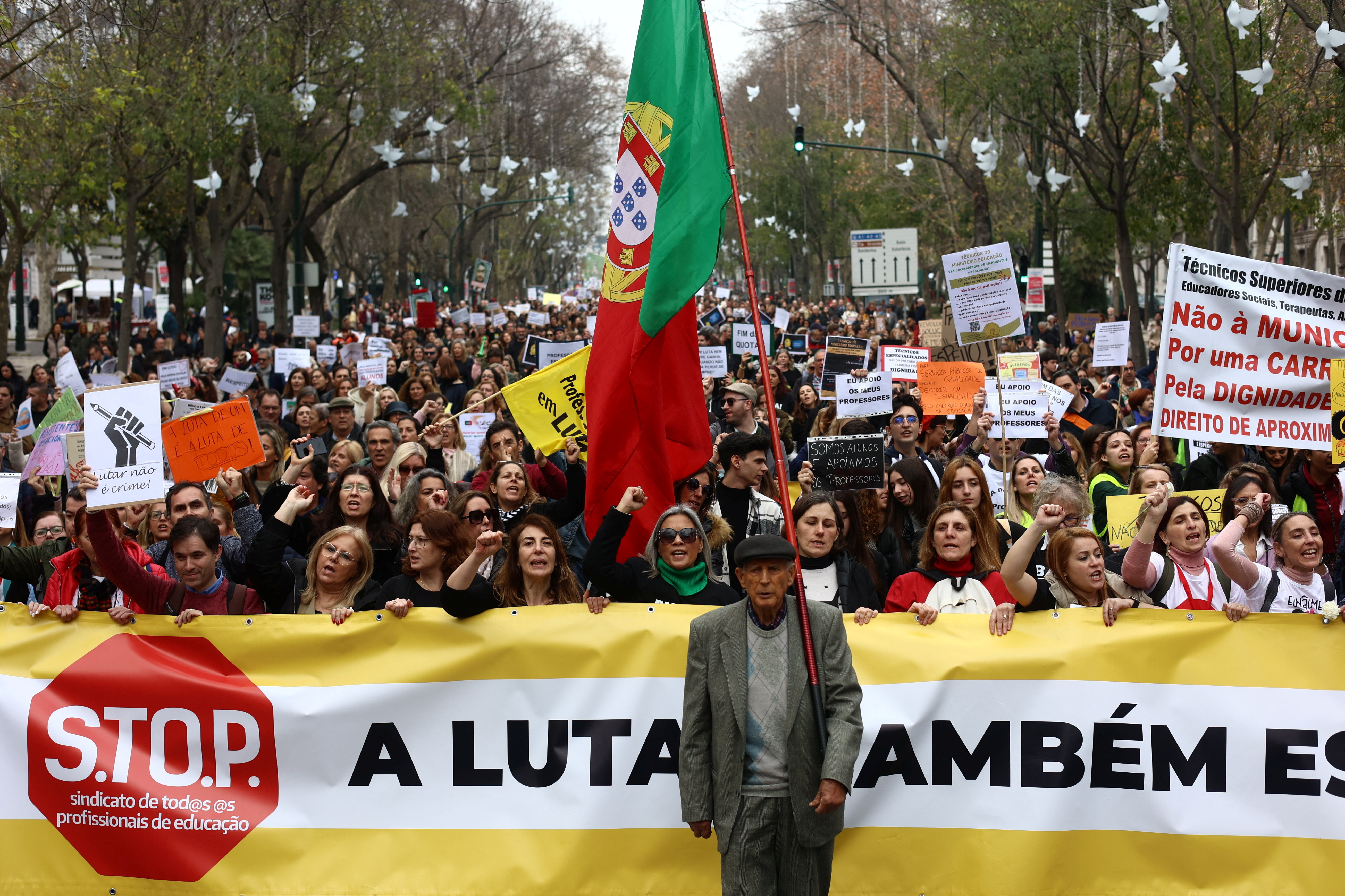 Public school workers demonstrate for better salaries and working conditions in Lisbon