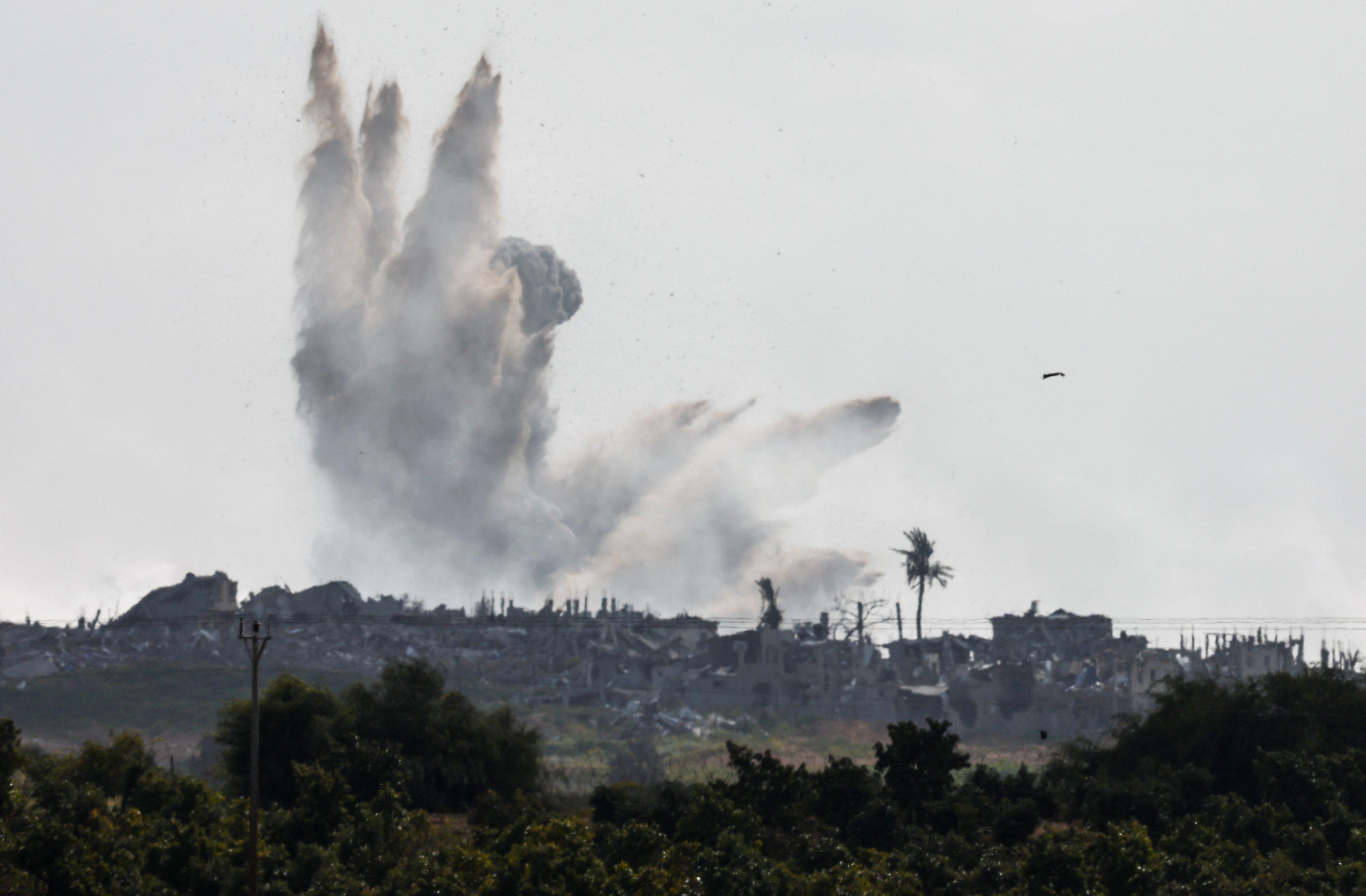 Smoke rises after an explosion in the Gaza Strip following an Israeli airstrike, as seen from Israel's border with Gaza in southern Israel
