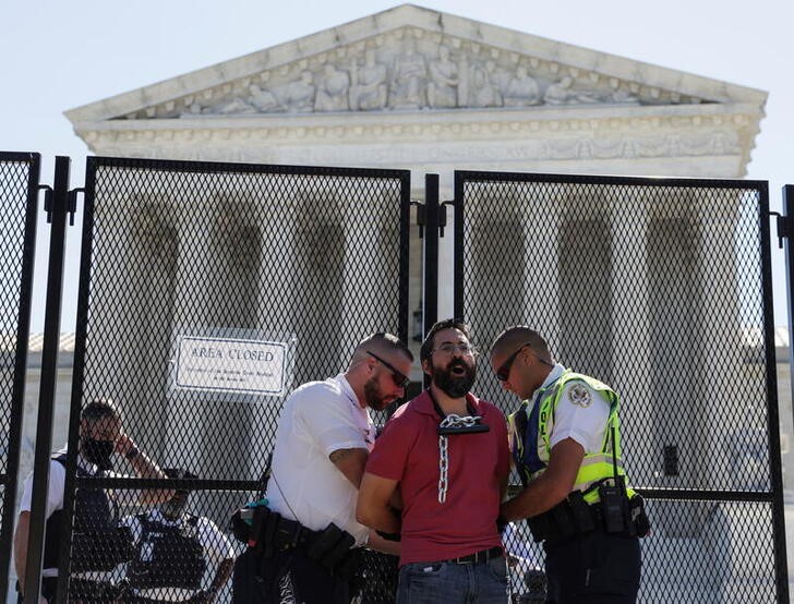 Protesters gather outside the U.S. Supreme Court in Washington