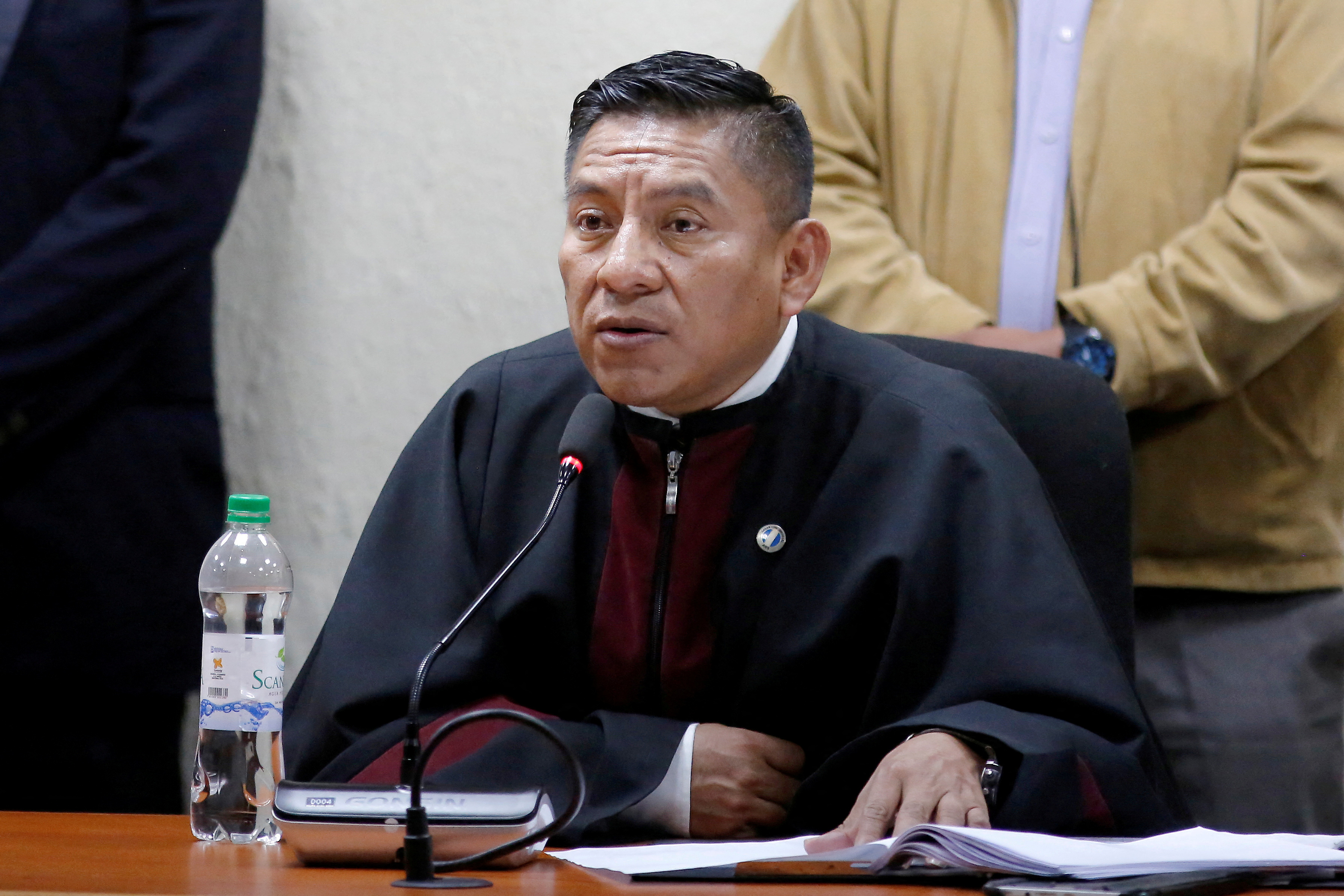 Judge Pablo Xitumul speaks during trial of former Guatemala's Vice-President Baldetti in Guatemala City