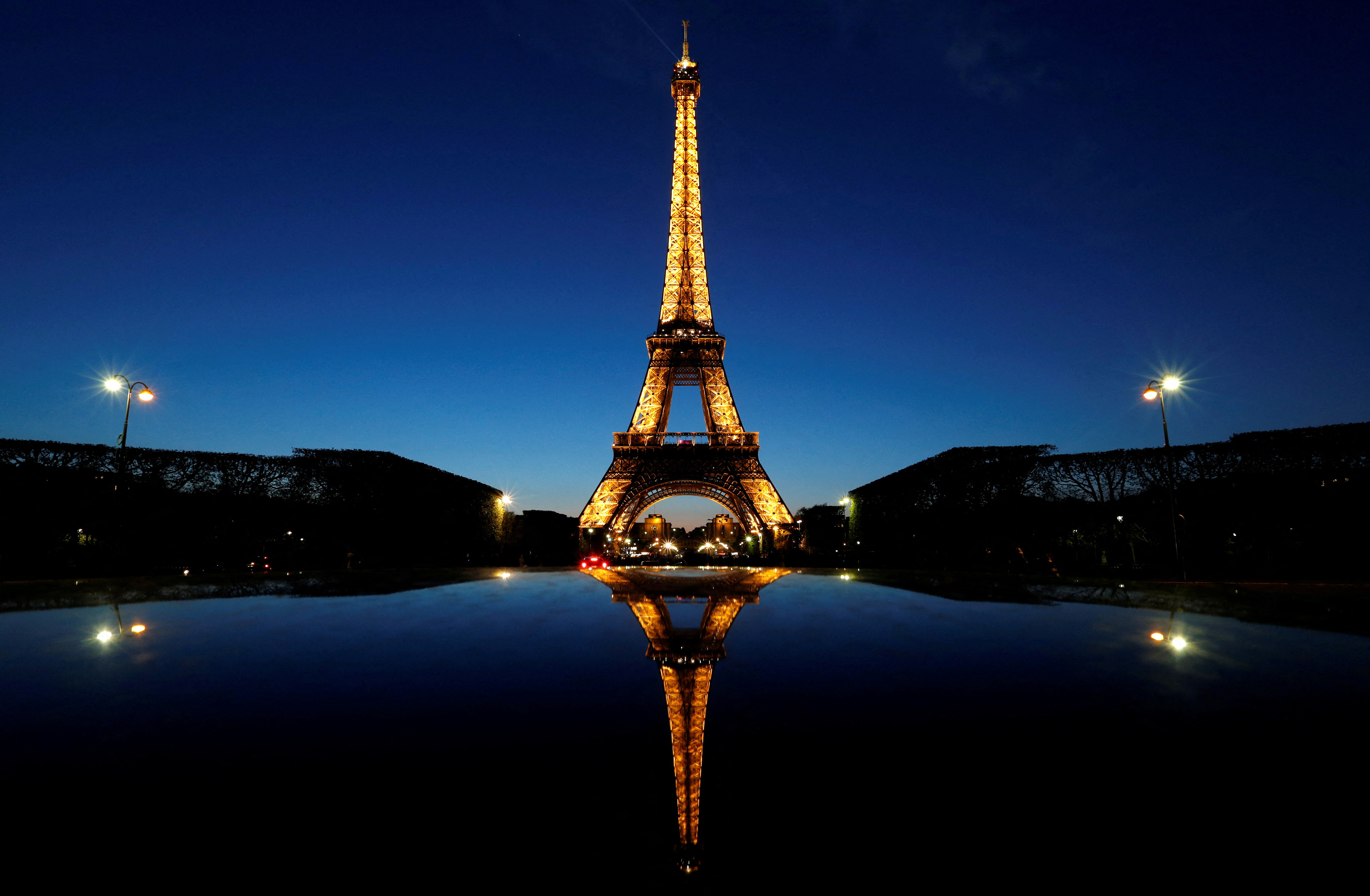 A night view shows the Eiffel tower in Paris