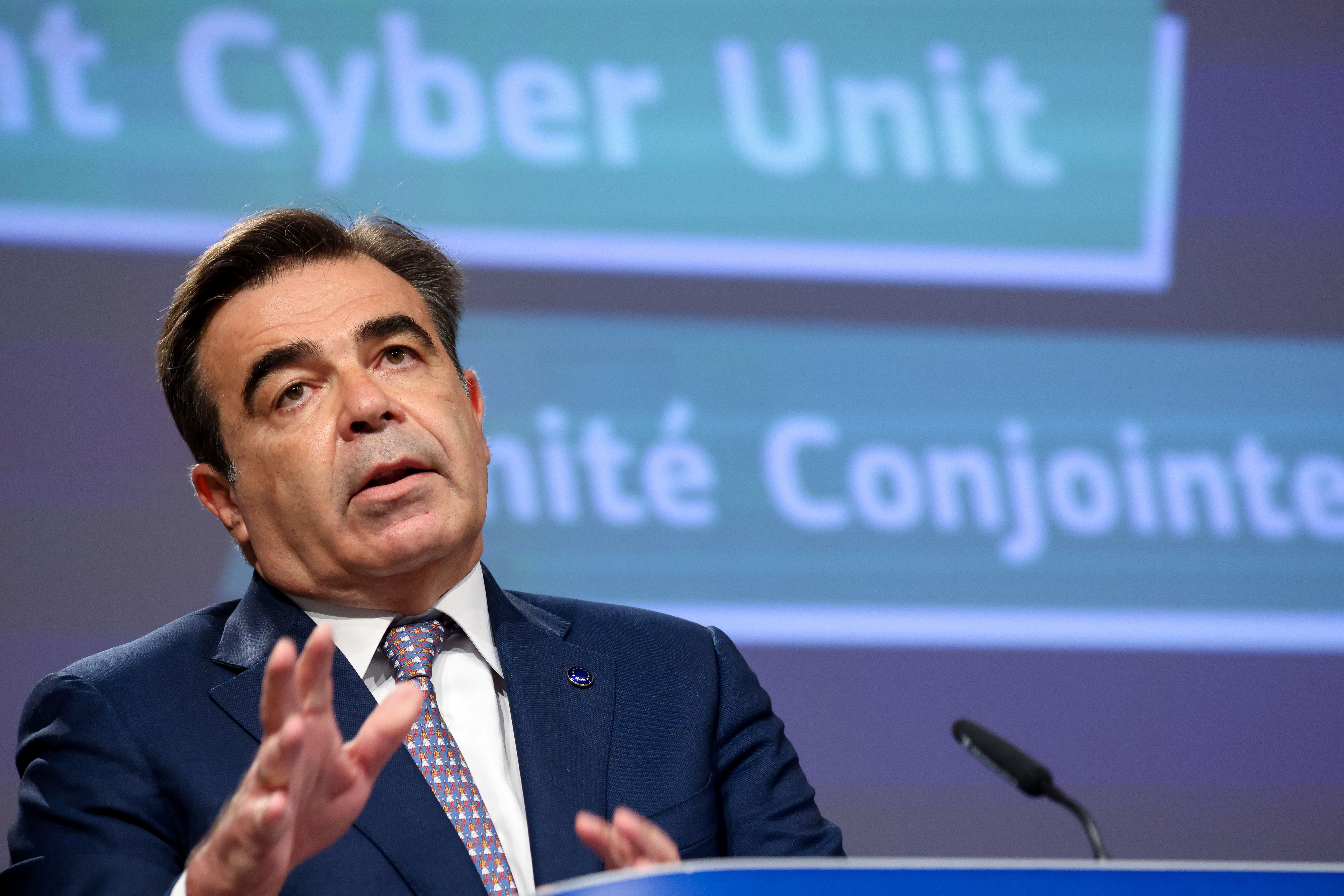 News conference on security and cybersecurity strategy at the EU headquarters in Brussels