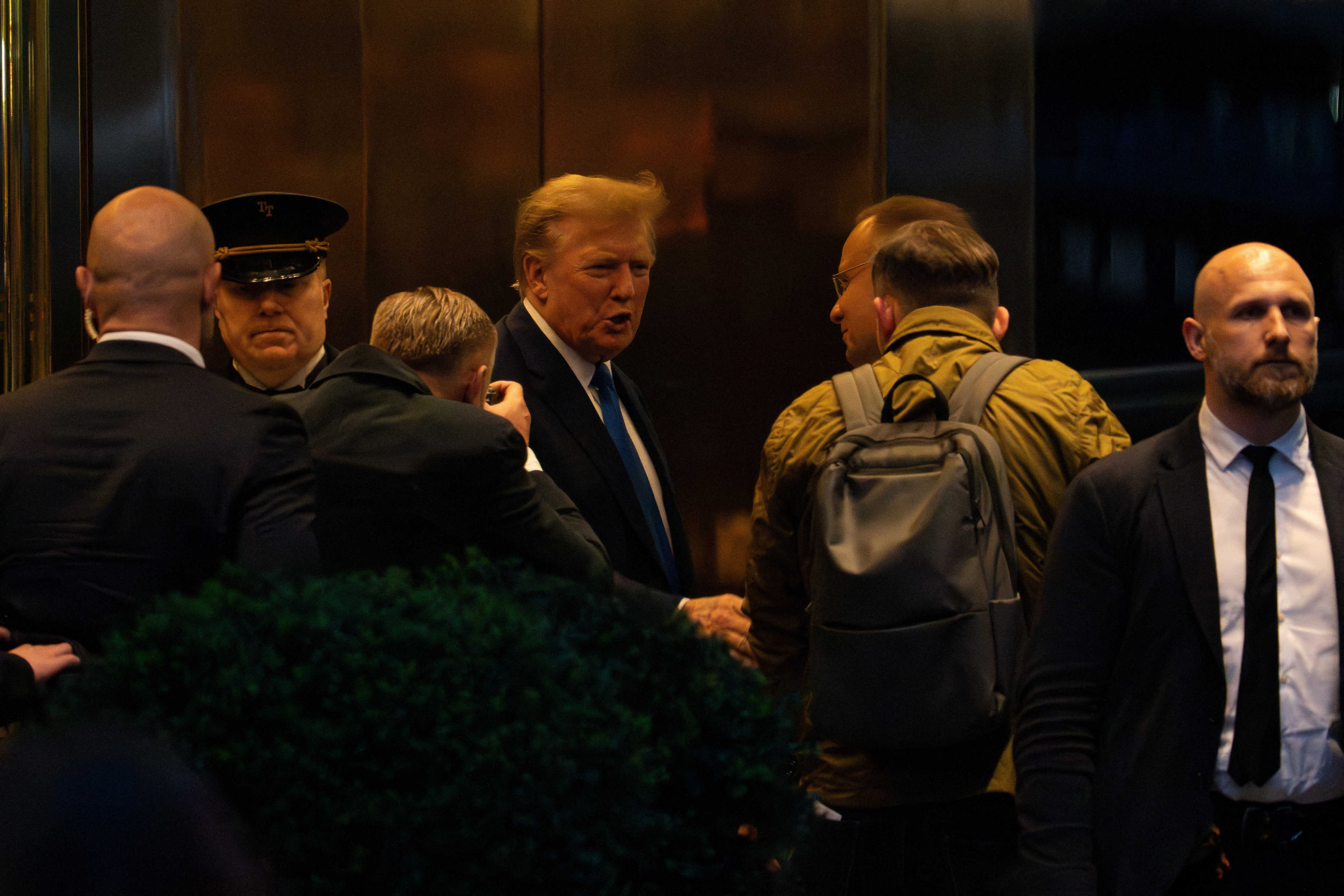 Republican presidential candidate and former U.S. President Donald Trump greets Polish President Andrzej Duda at Trump Tower in New York