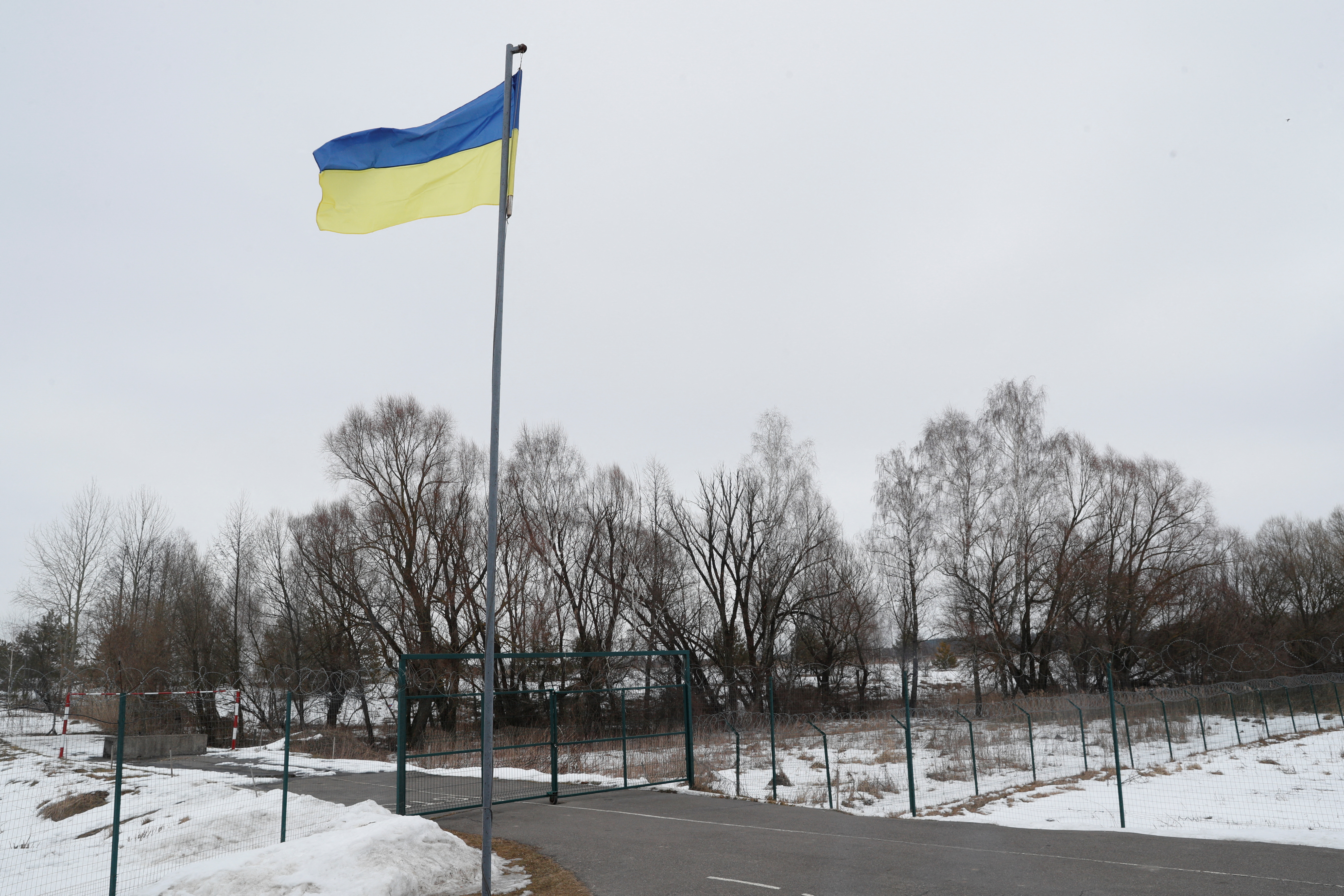 A view shows the Kliusy checkpoint on the border with Russia in Chernihiv region