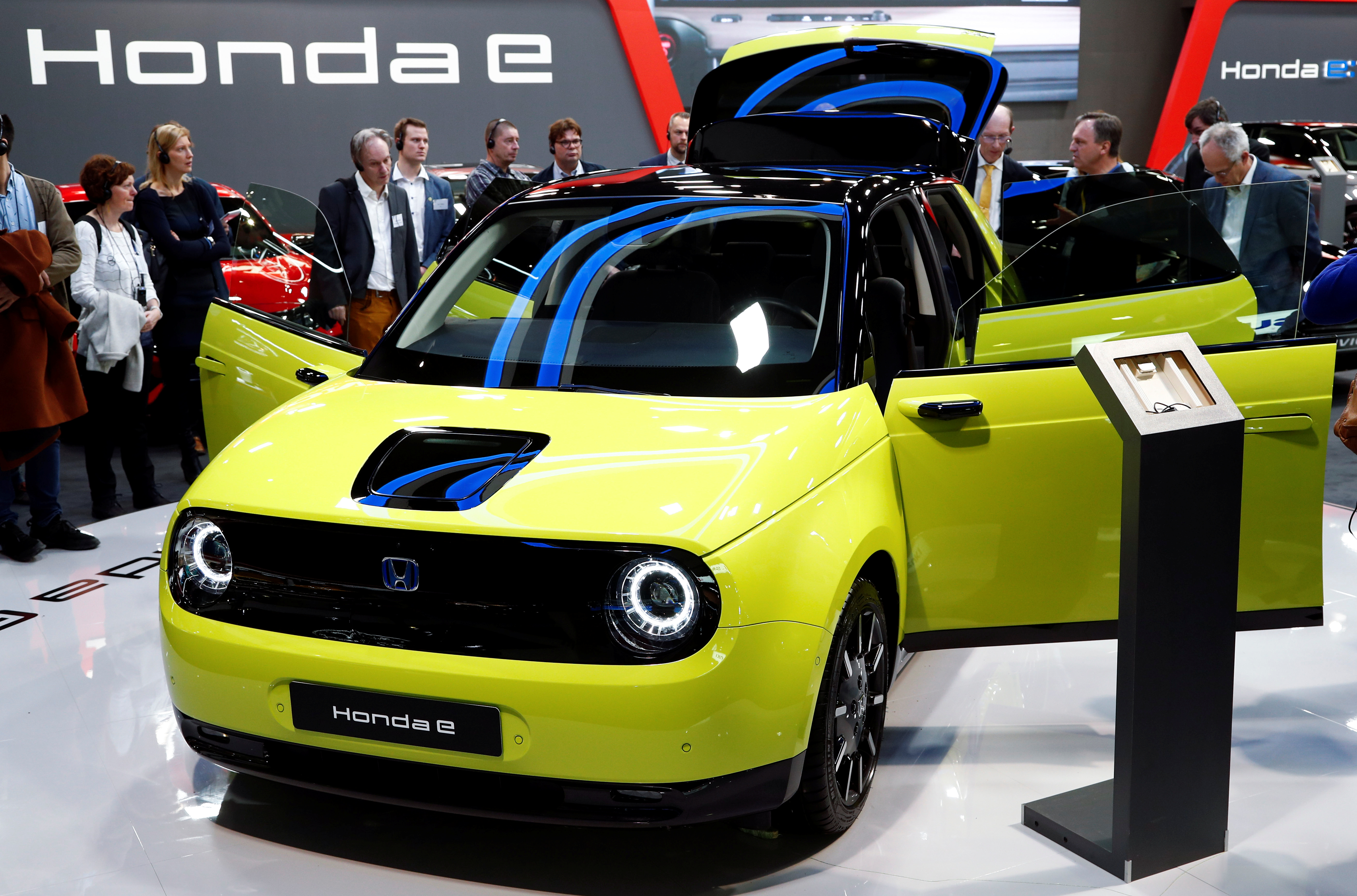 A Honda E electric car is seen at Brussels Motor Show