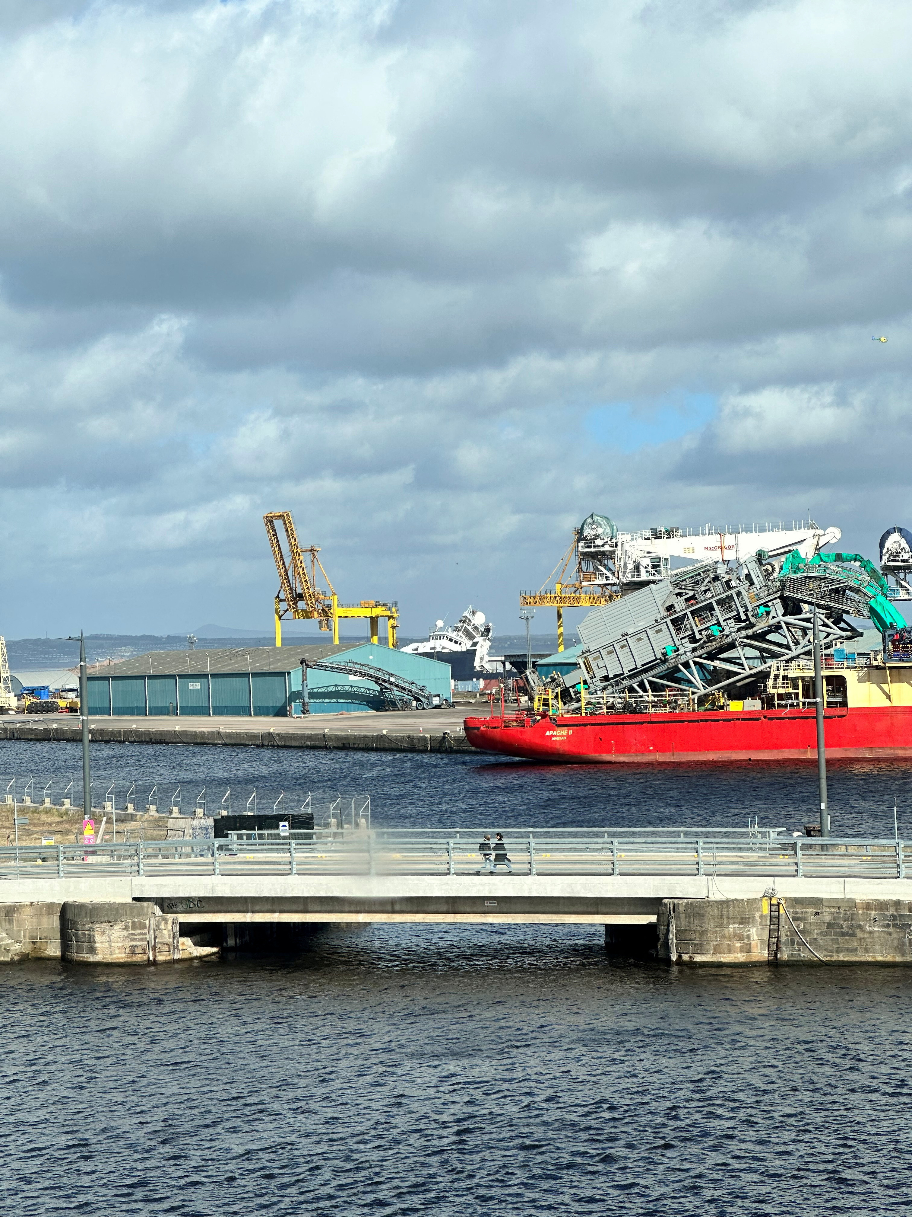 Ship topples in dry dock in Leith