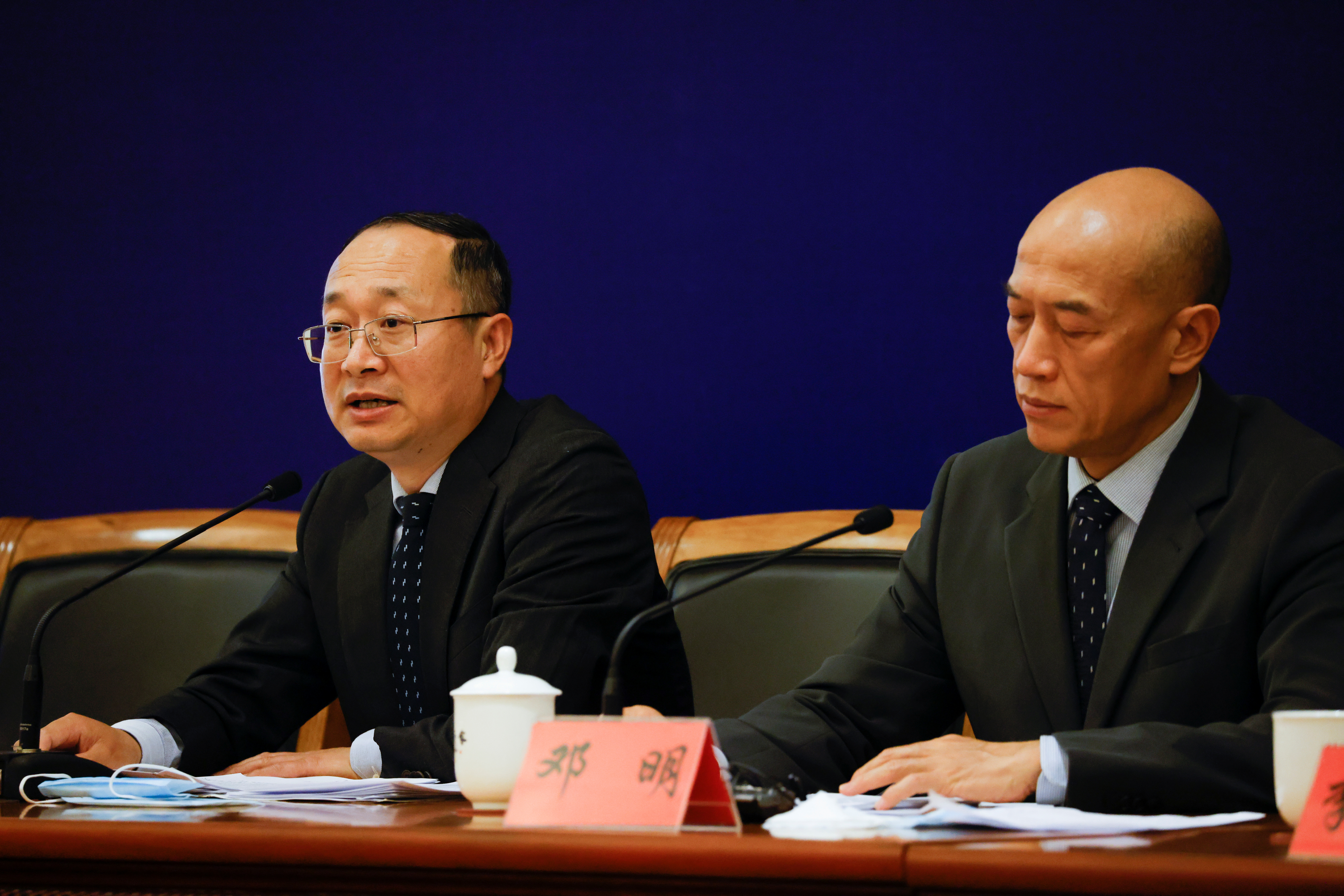 Yu Haibin, China's National Narcotics Control Commission official, speaks during a news conference in Beijing
