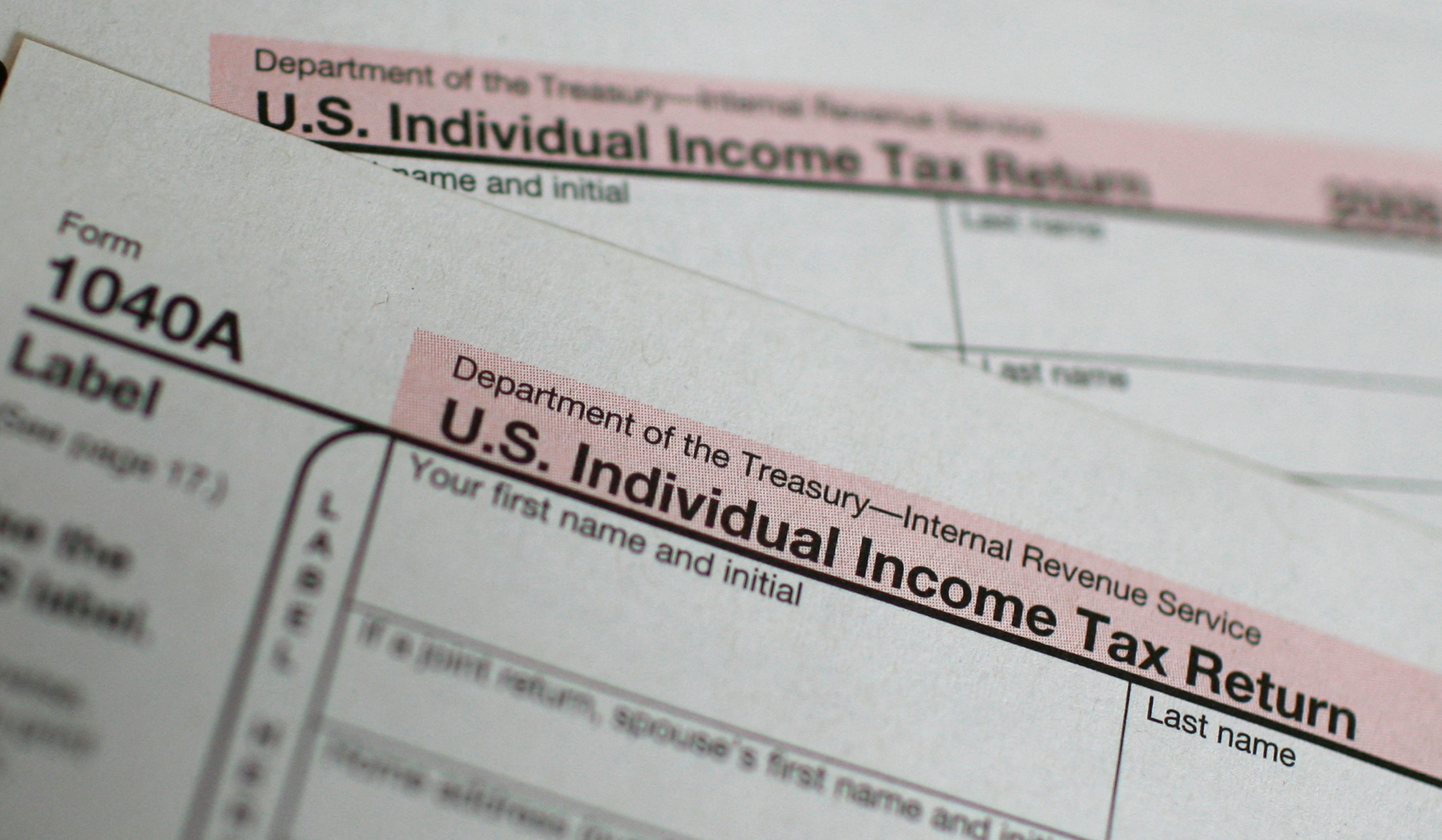 U.S. 1040A Individual Income Tax form is seen at a U.S. Post office in New York