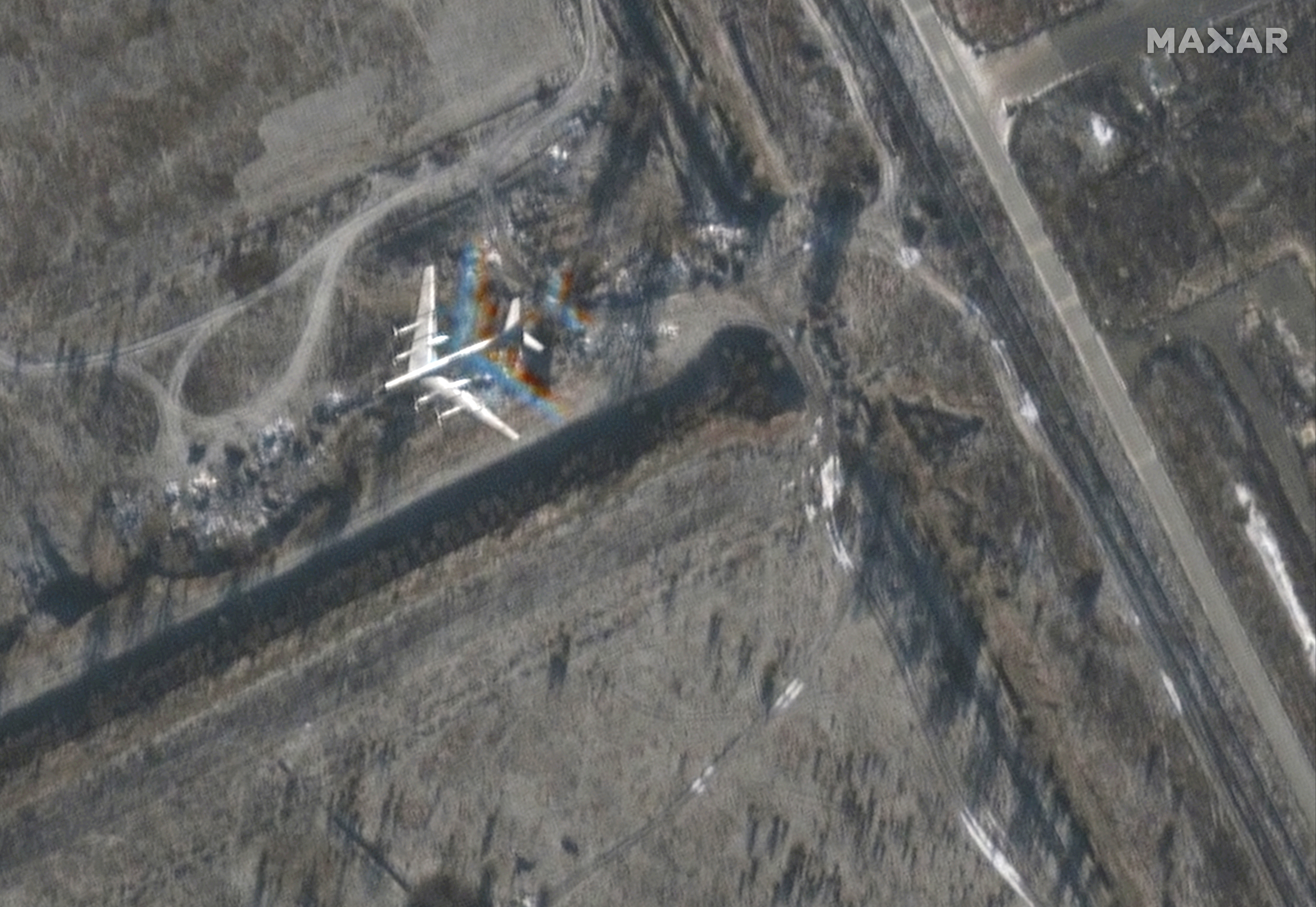 A satellite image shows bomber in flight at northeast of Engels Air Base in Saratov