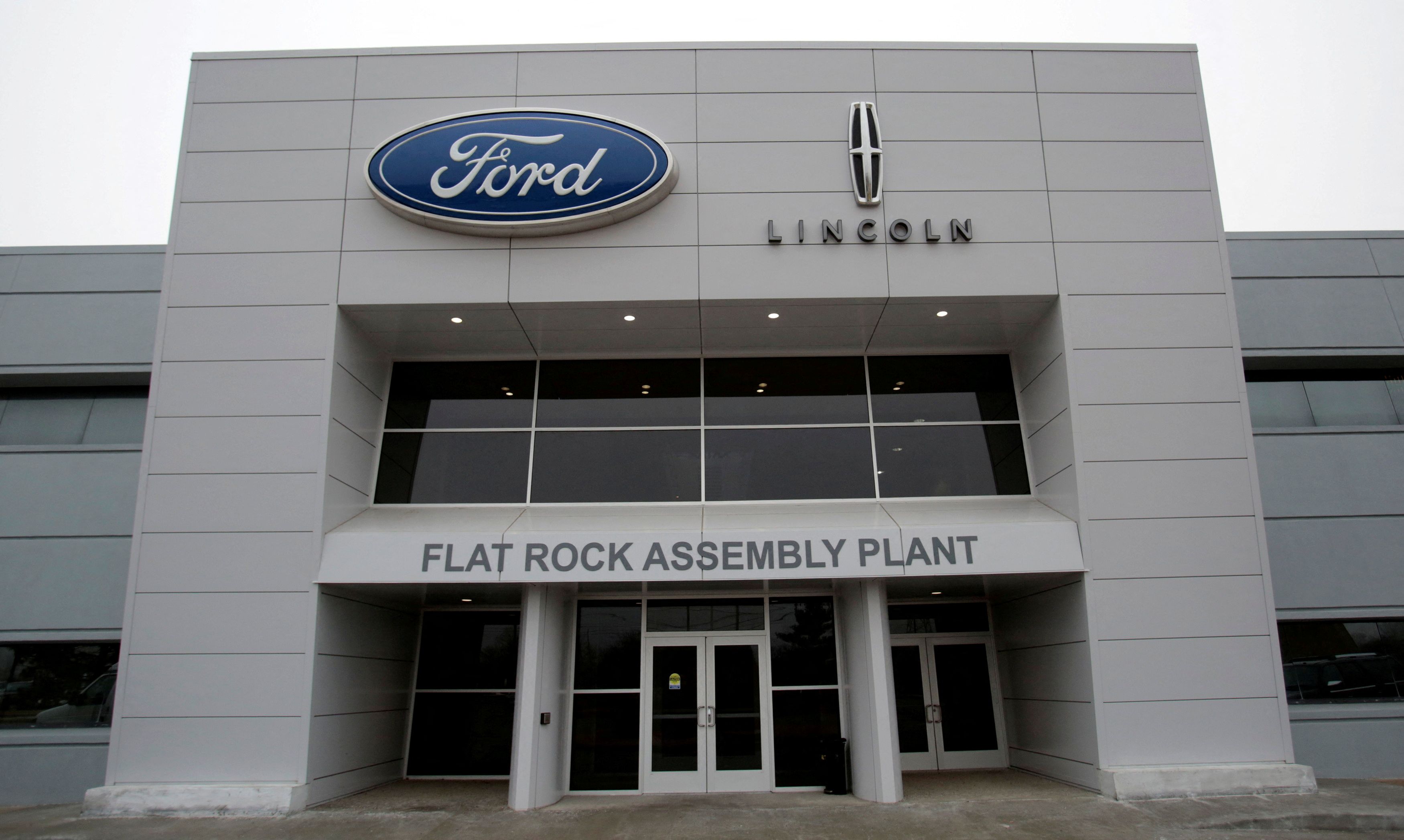 An entrance to the Ford Motor Co. Flat Rock Assembly Plant is seen in Flat Rock, Michigan