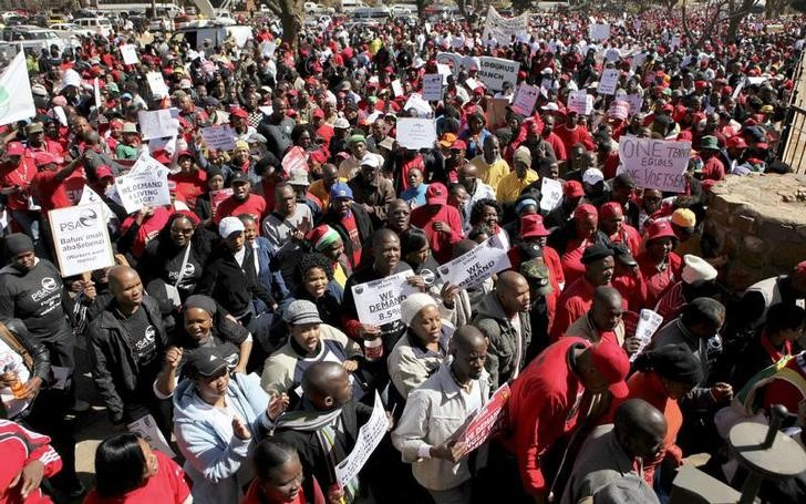Striking public servants including teachers take part in a strike at the Pretoria city centre