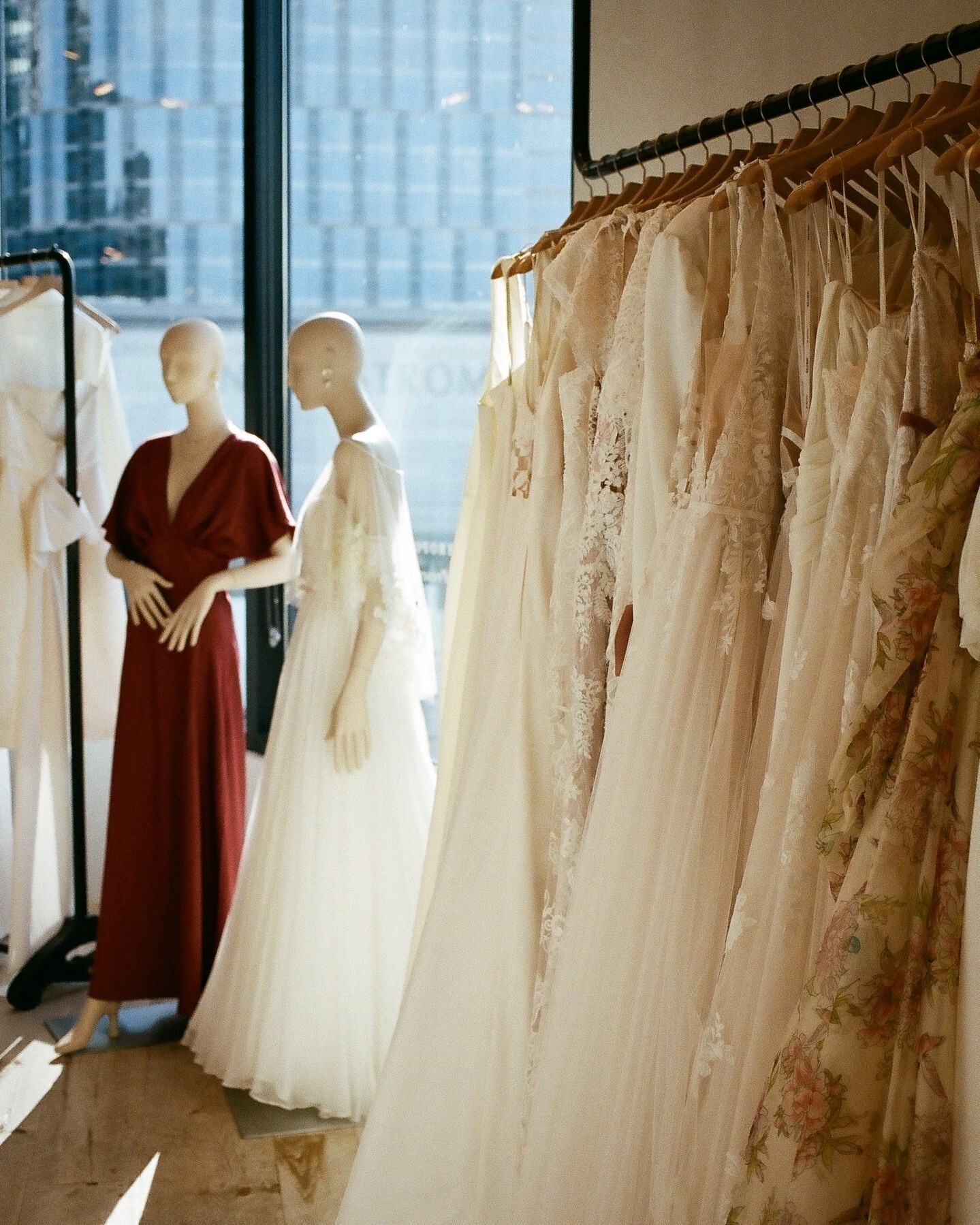 A range of wedding dresses are displayed at an Anthropologie store at BHLDN Century City, Los Angeles