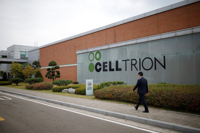 The logo of Celltrion is seen at company's headquarters in Incheon
