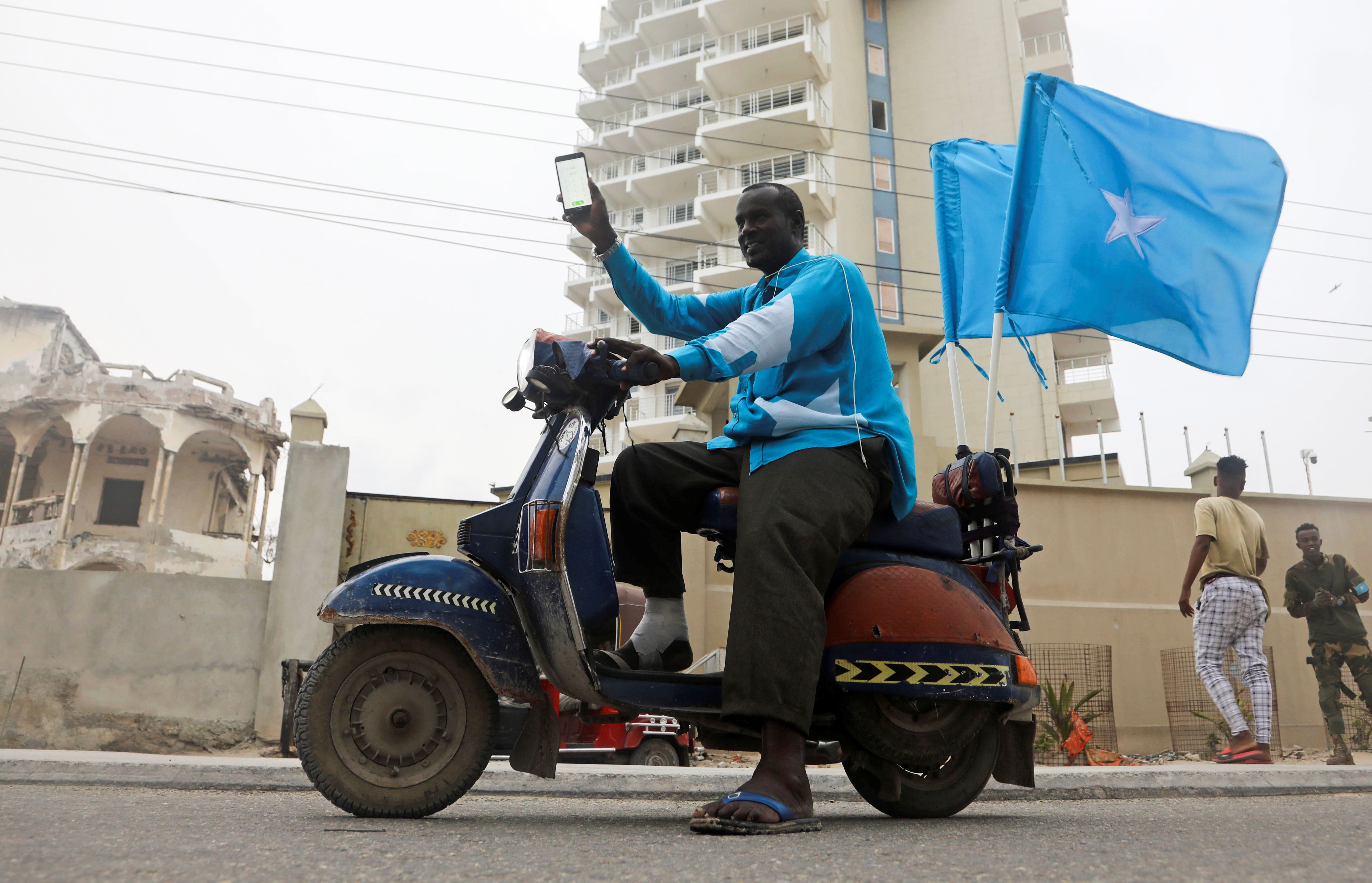 Abukar Ahmed celebrates the ruling by the International Court of Justice in Mogadishu