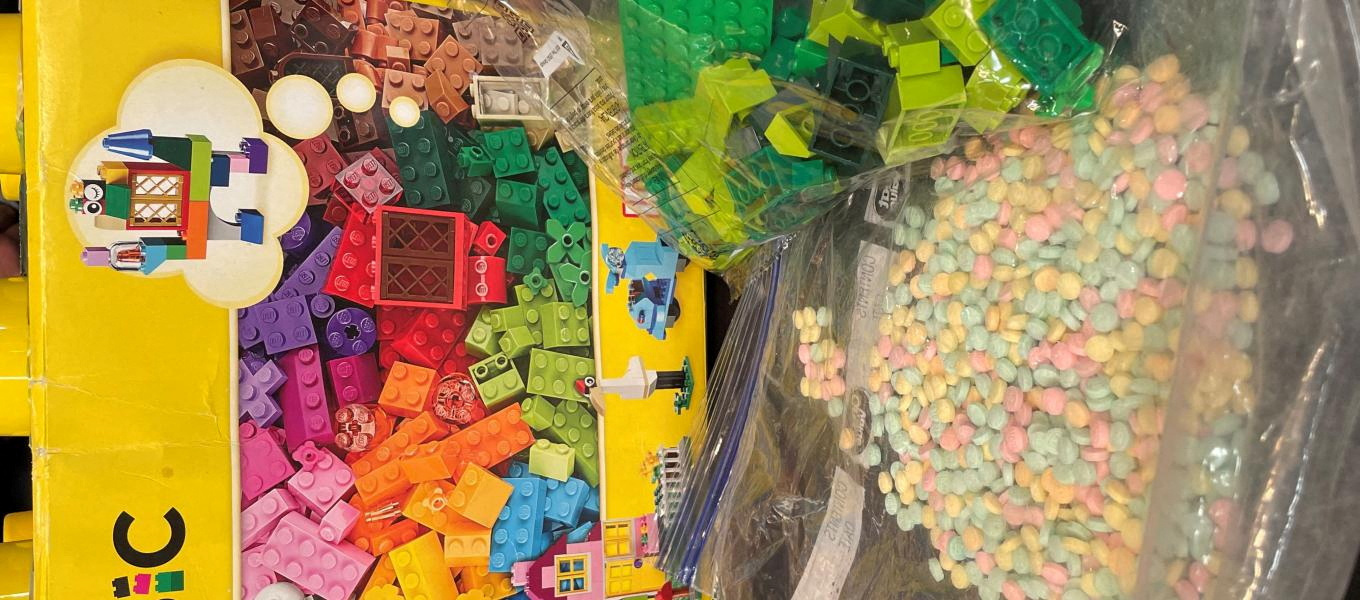 LEGO and fentanyl pills found by officers from the Drug Enforcement Administration