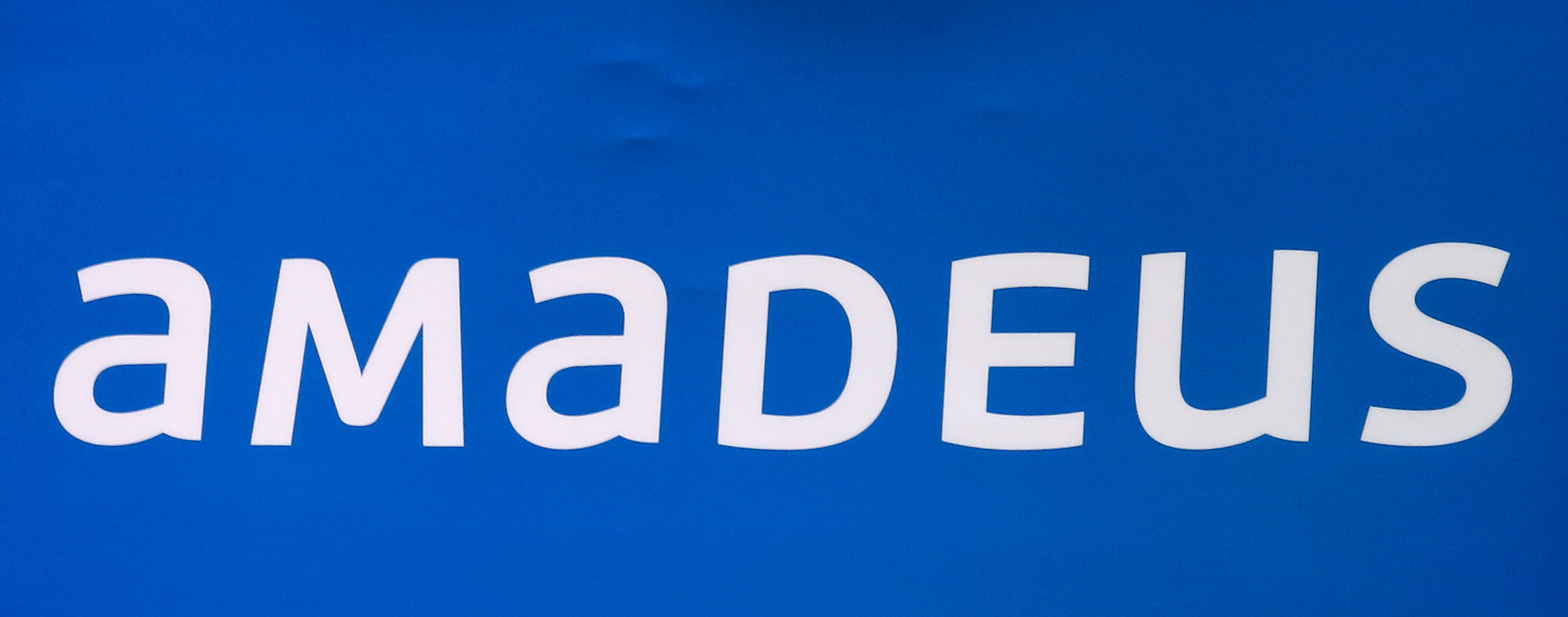 The logo of Amadeus can be seen in Madrid, Spain