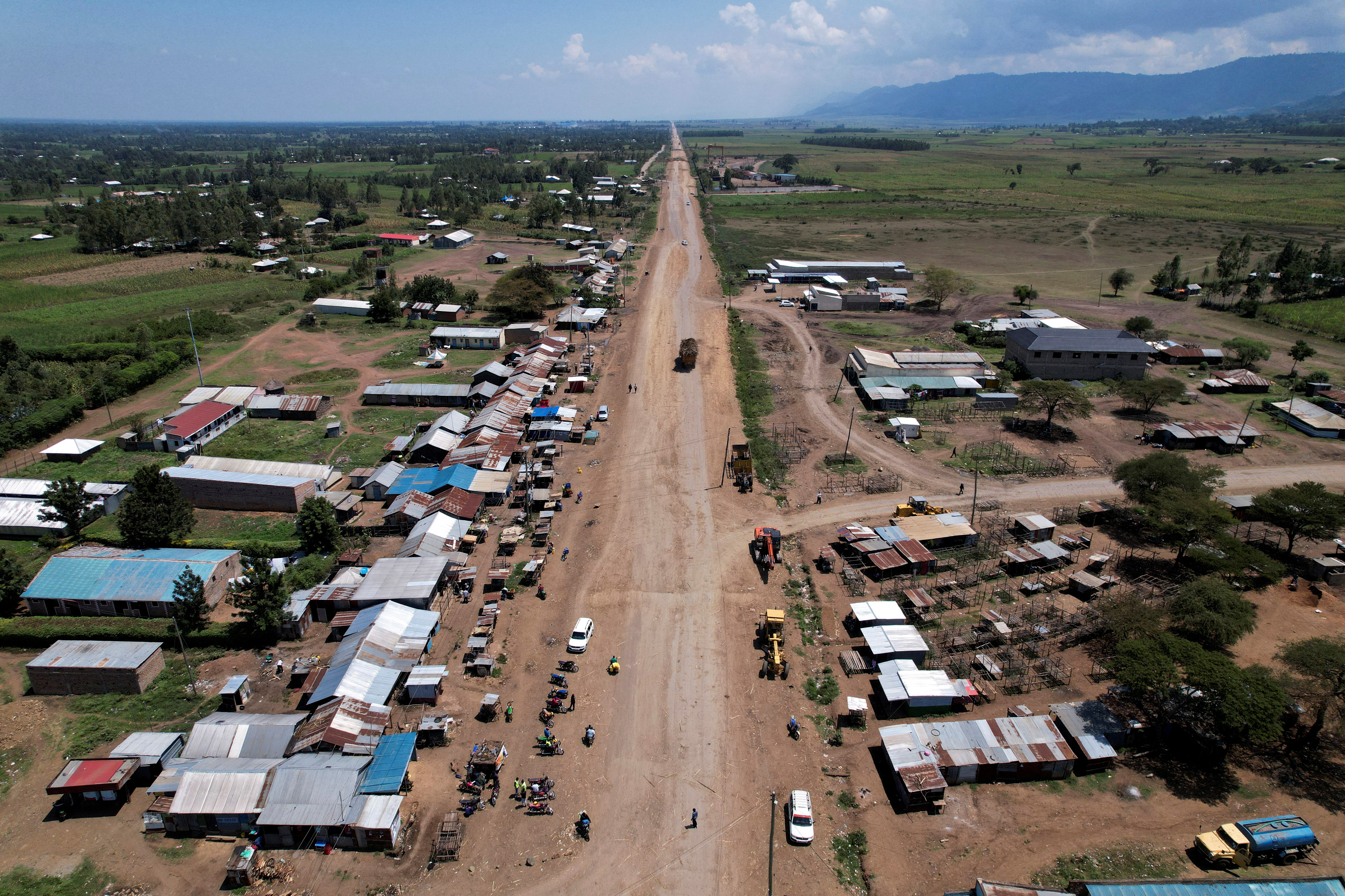 An aerial view shows the towns of Kibigori, Kisumu county and Chemase, Nandi county