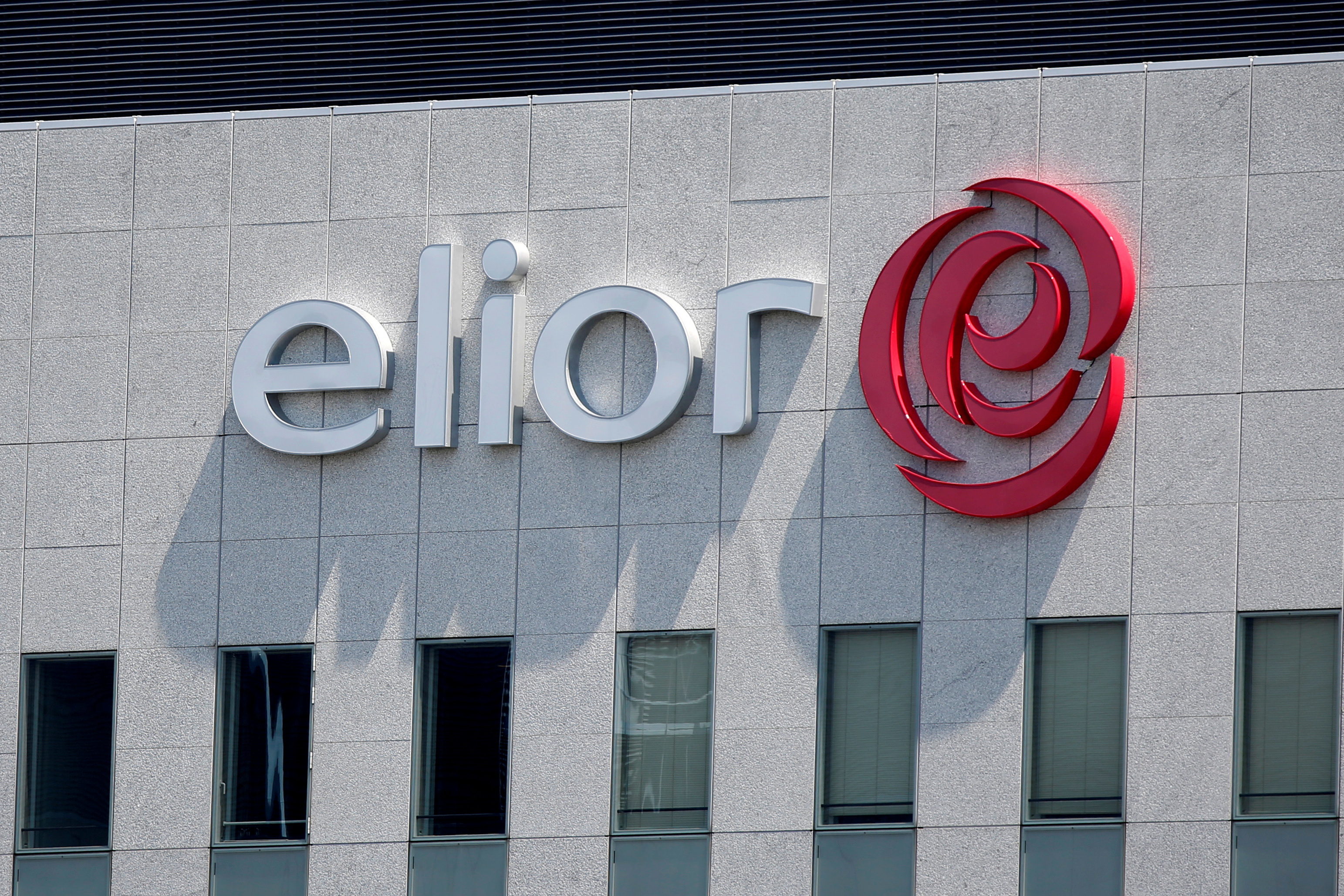 The logo of Europe's third-largest catering group Elior is seen on top of the company's headquarters in the financial and business district in La Defense at Courbevoie near Paris, France