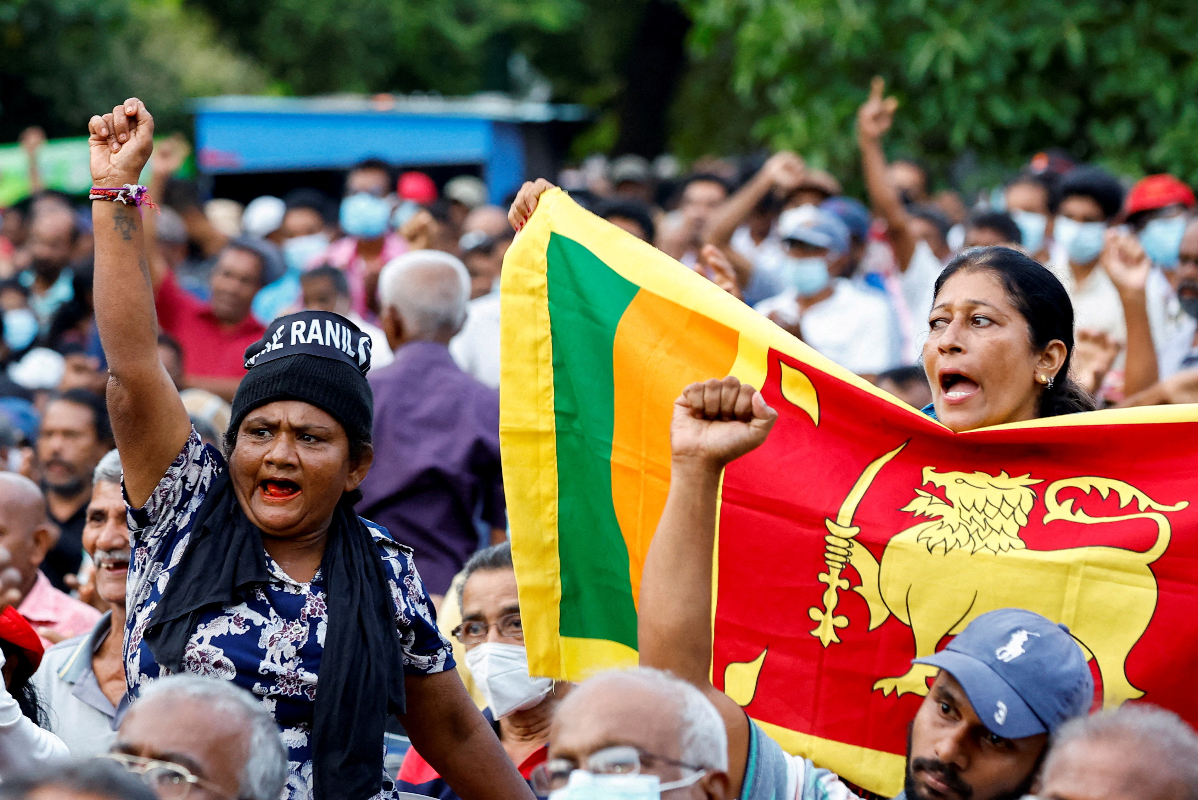 Hundreds of protesters participate in an anti-government rally in Colombo