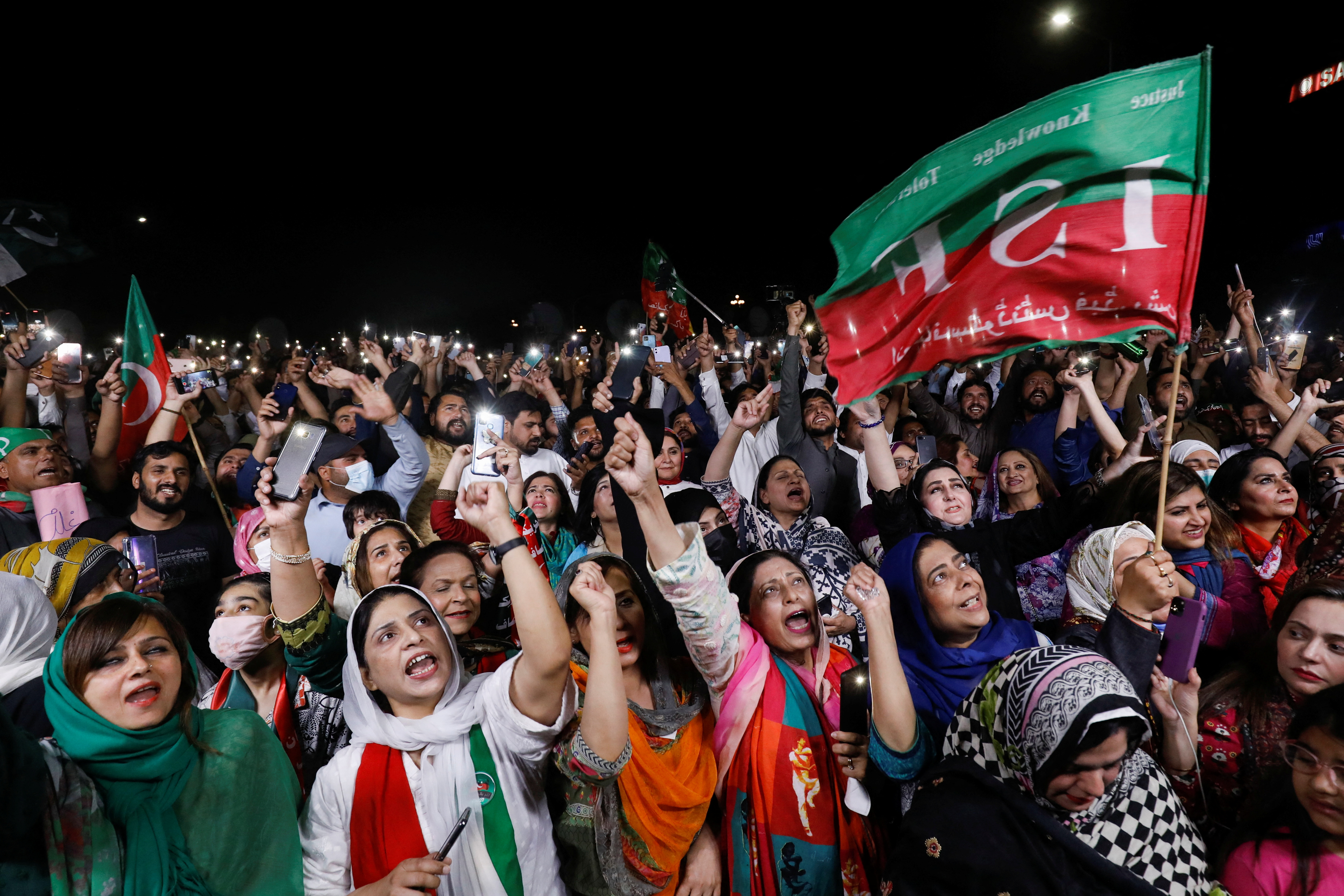 People rally in support of Pakistani Prime Minister Imran Khan, in Islamabad