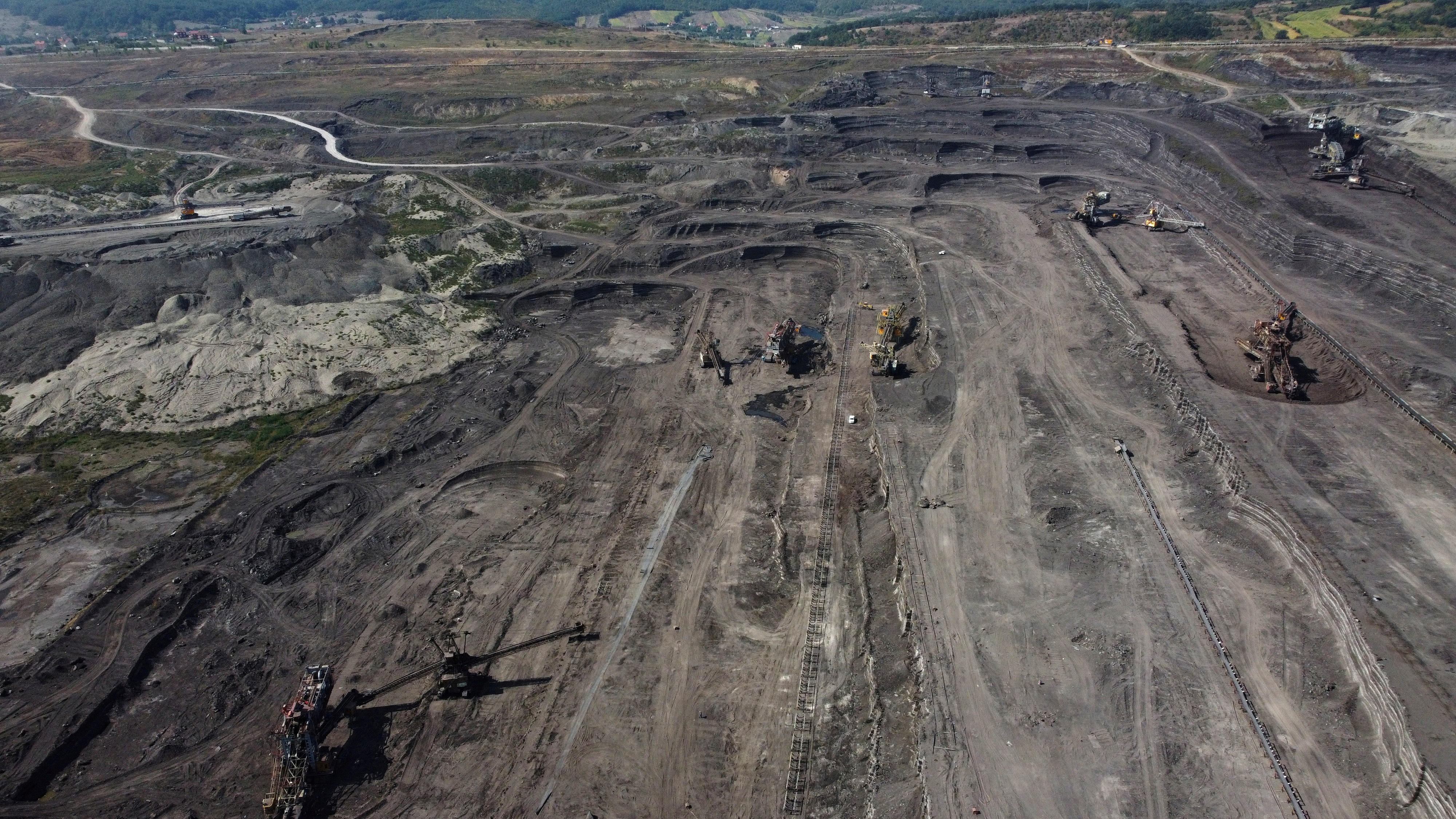 Bucket wheel excavators await the start of lignite mining from the coal mines near Obilic