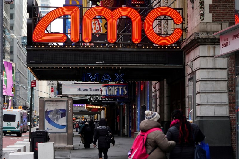 An AMC theatre is pictured in New York