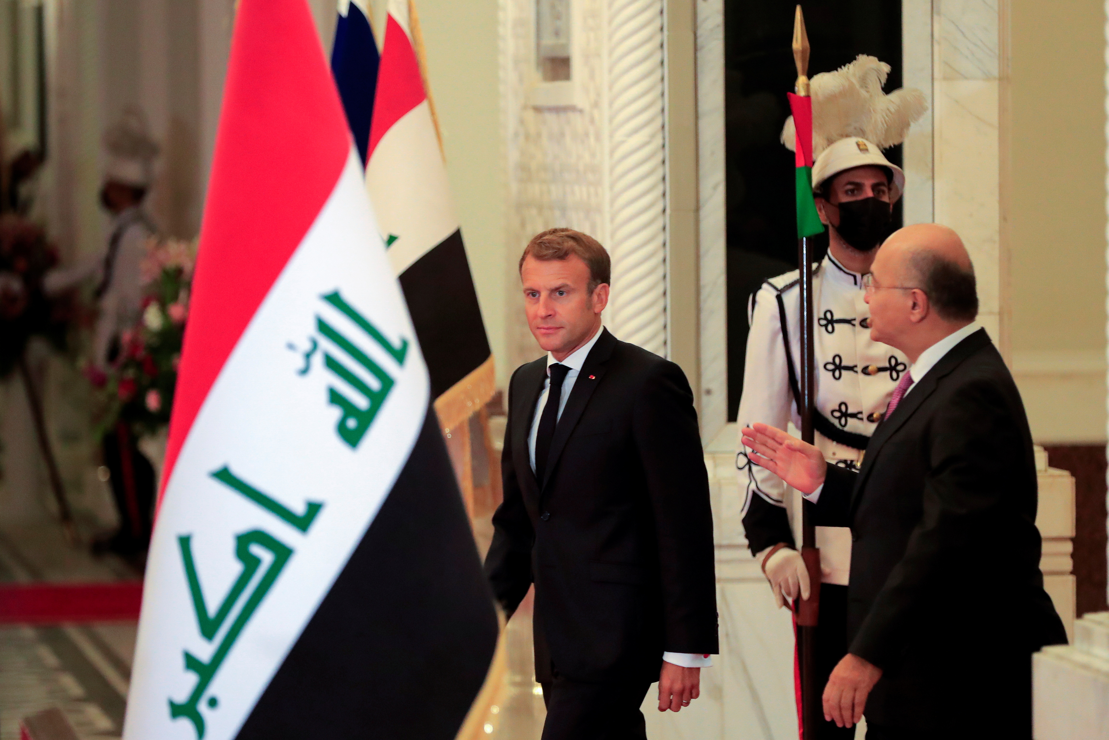 Iraq's President Salih welcomes France's President Macron in Baghdad