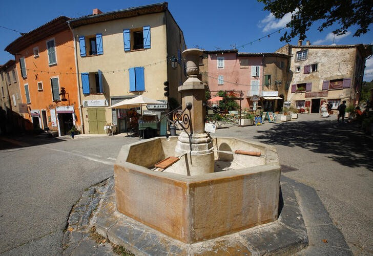 A shut down fountain is pictured, as an historical drought hits France, in Tourtour