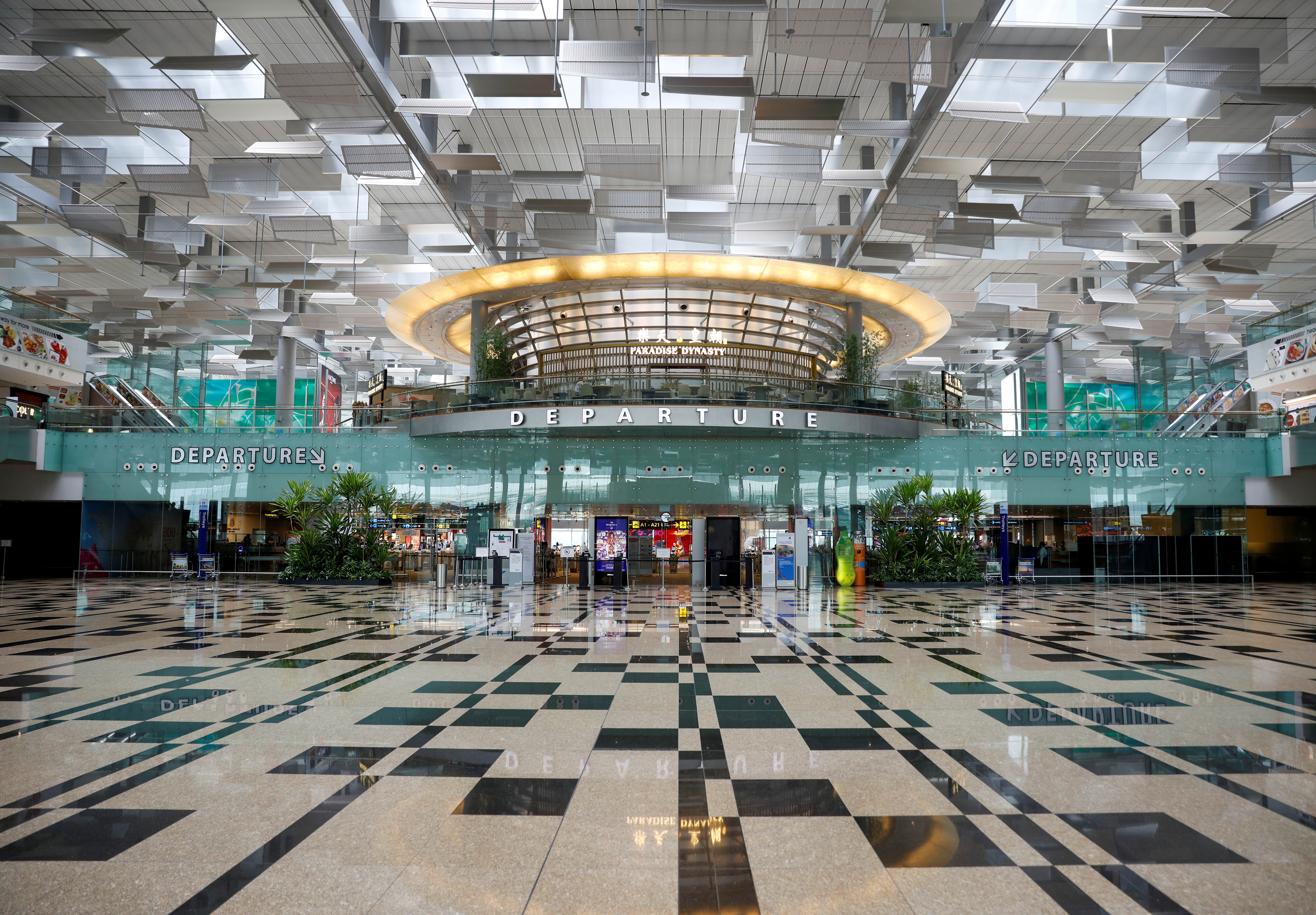 A view of an empty departure hall at Singapore's Changi Airport